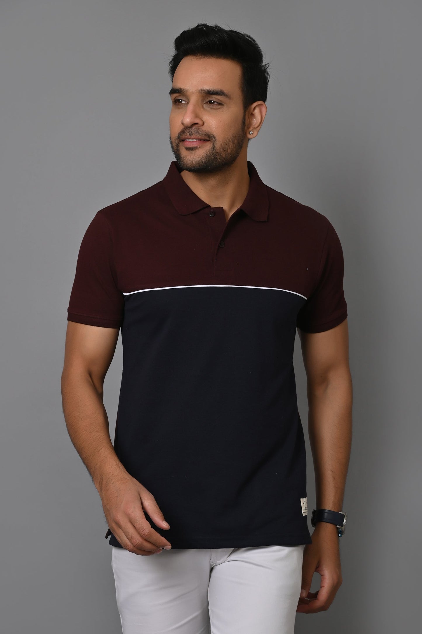 Arbour Men Colorblock Polo Neck Cotton Blend  T-Shirt