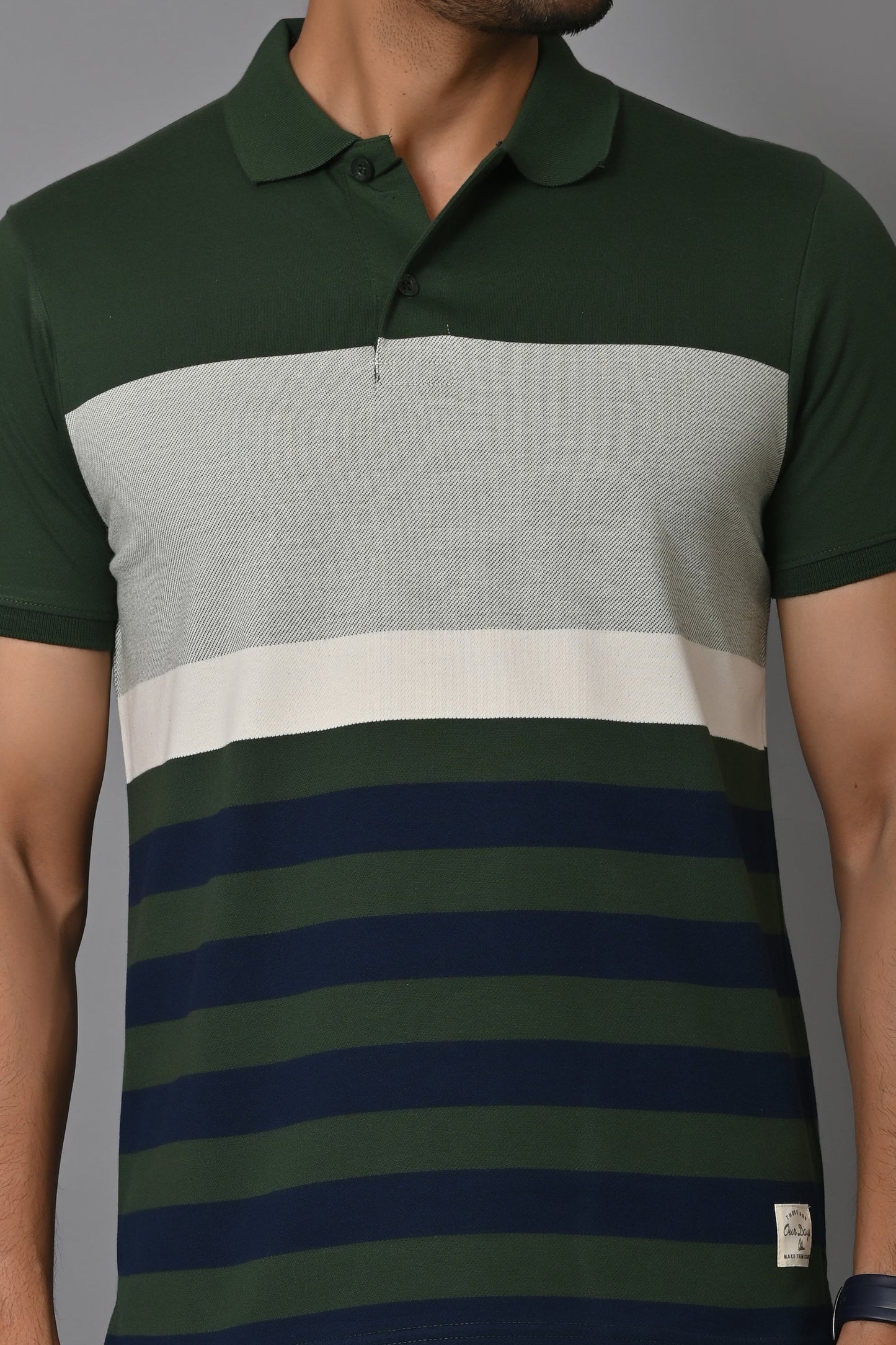 Men Striped Polo Neck Cotton Blend Half Sleeve T-Shirt