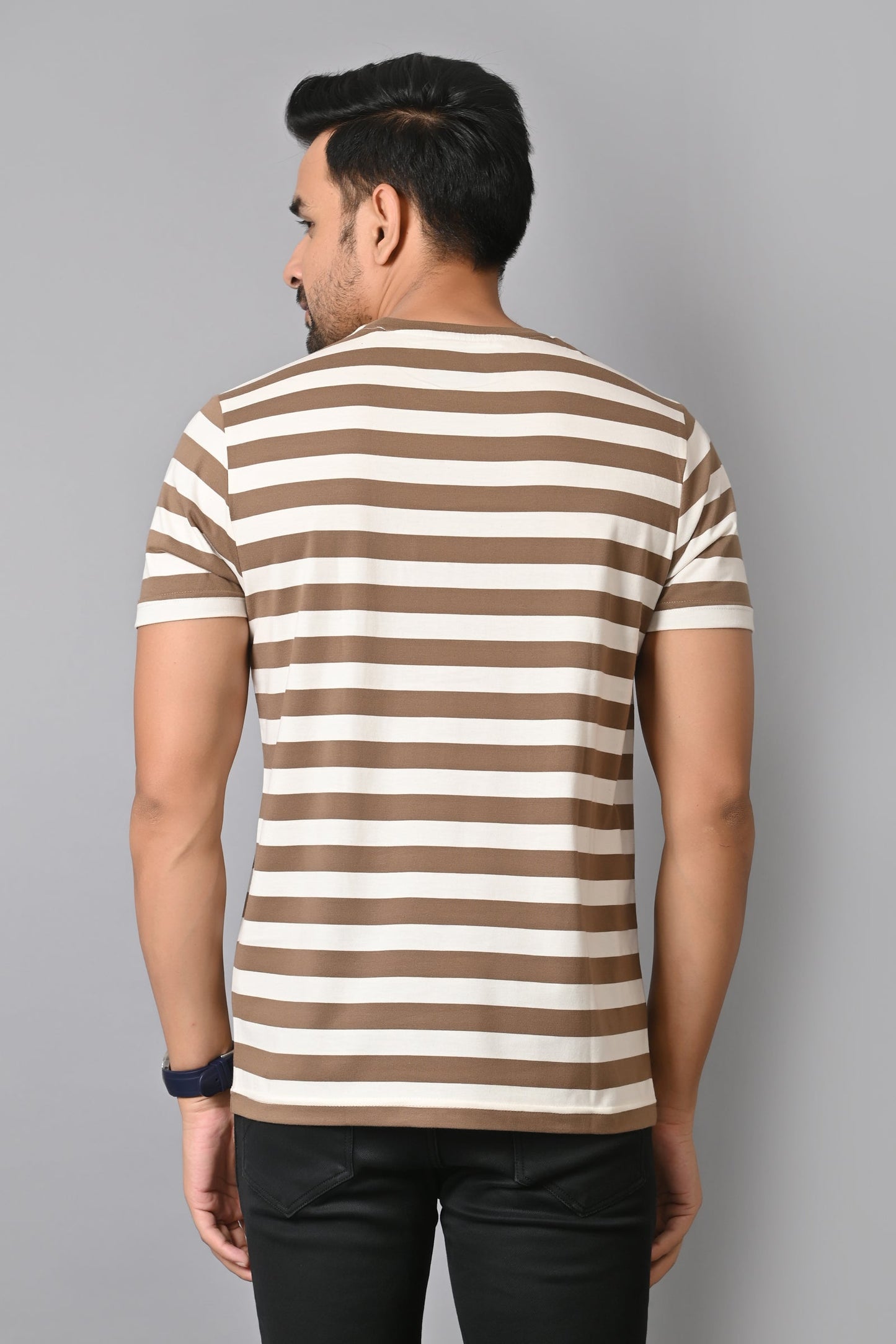 Arbour Men Round Neck Stripes Half Sleeves T-Shirt