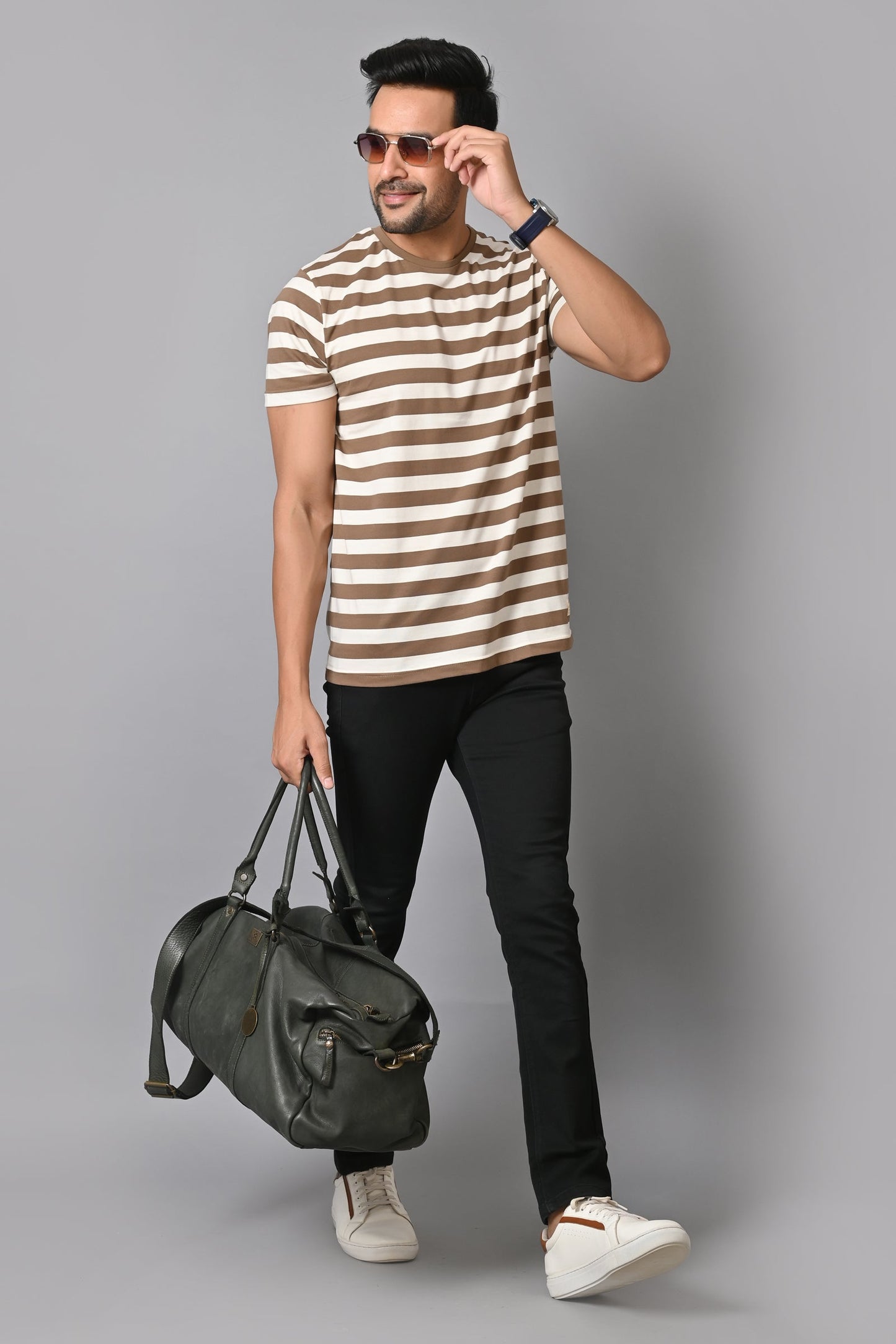 Arbour Men Round Neck Stripes Half Sleeves T-Shirt