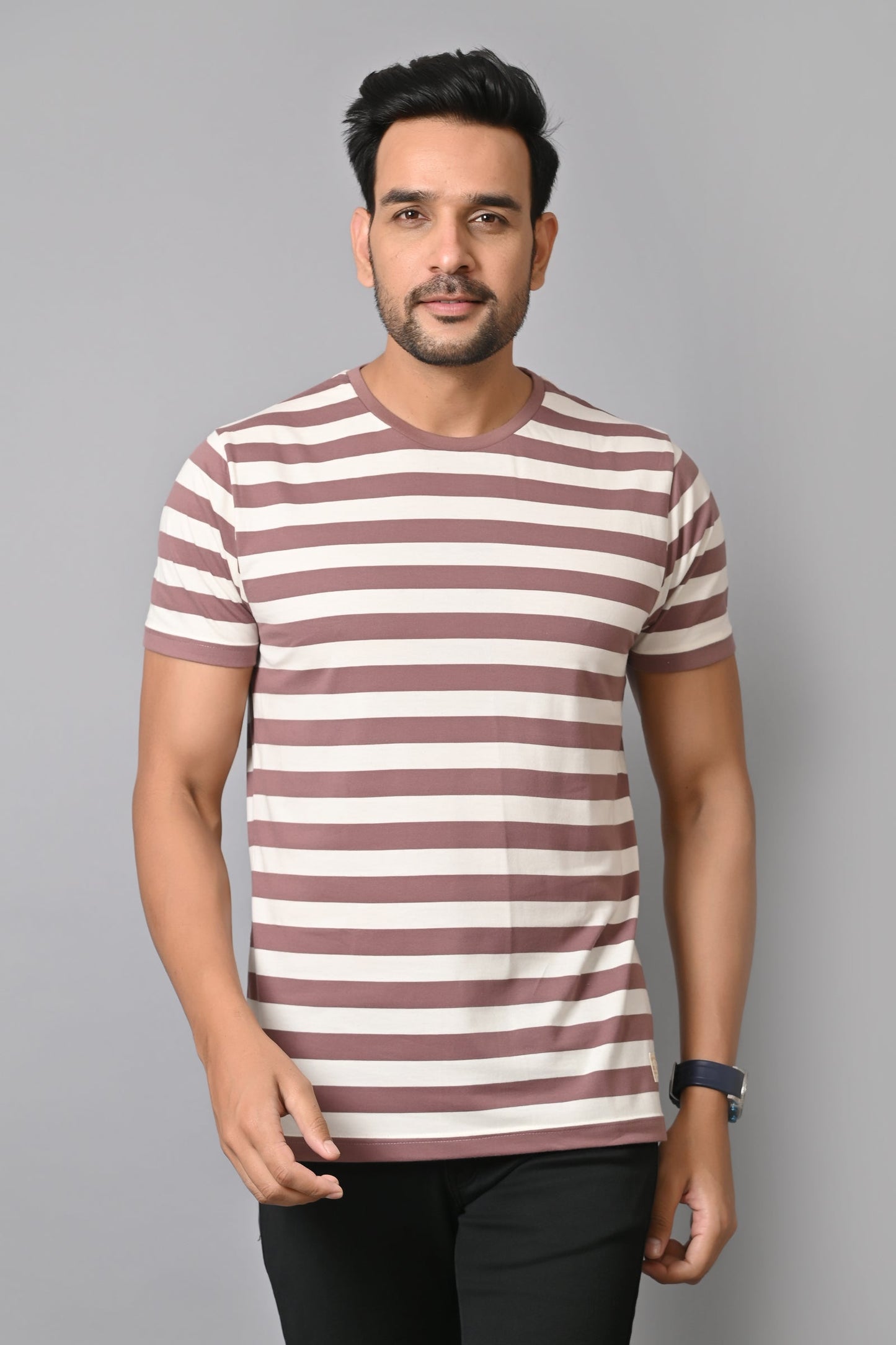 Arbour Men Round Neck Stripes Half Sleeves T-Shirt