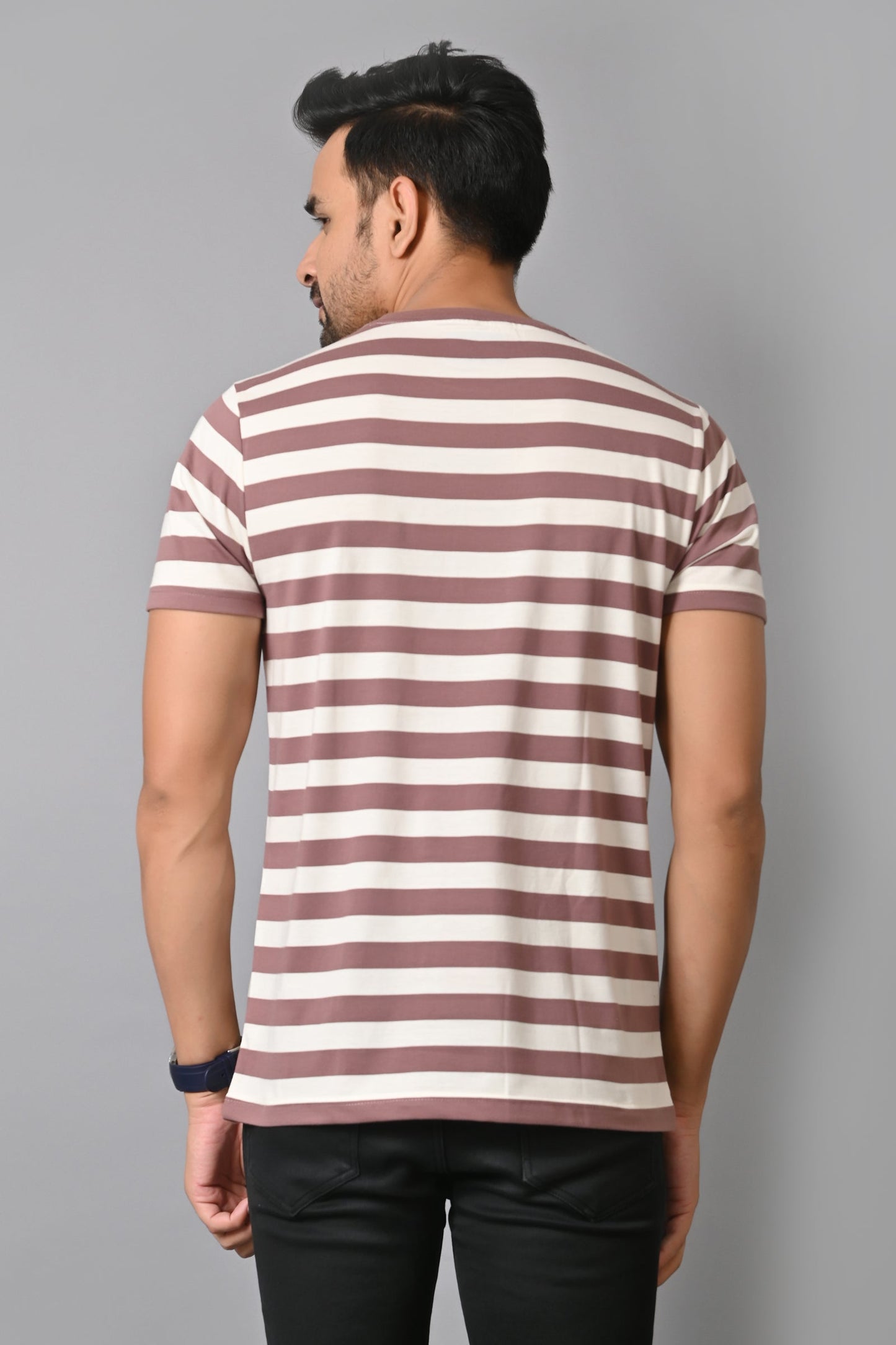 Arbour Men Round Neck Stripes Half Sleeves T-Shirt