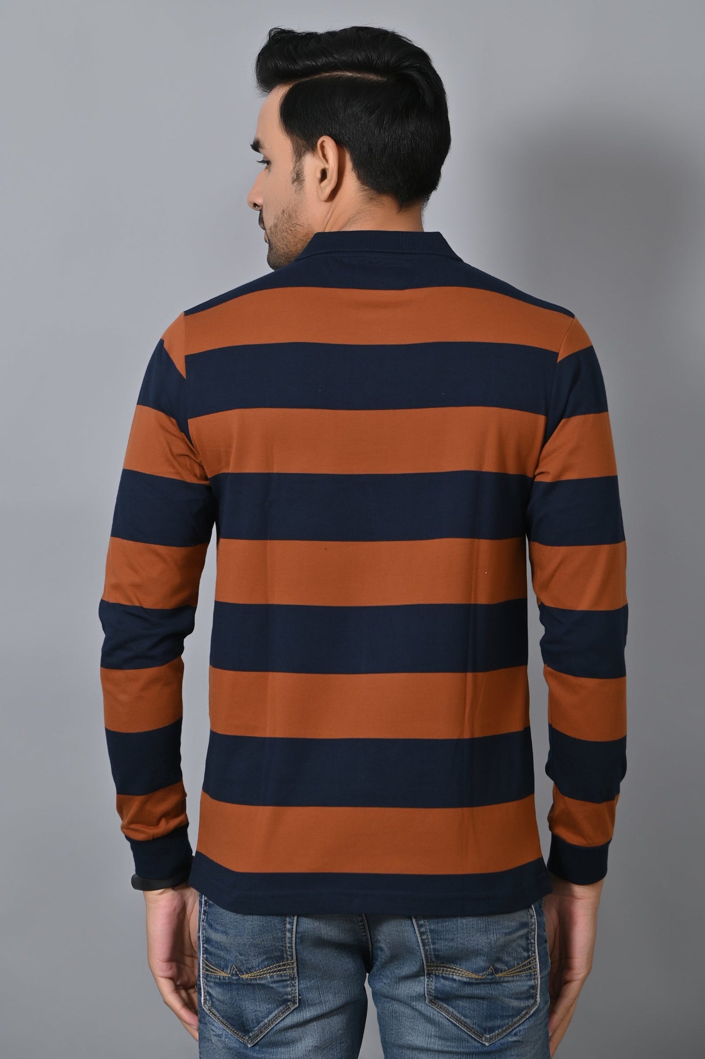 Arbour Men Polo Neck Pocket Stripes Full Sleeves T-Shirt