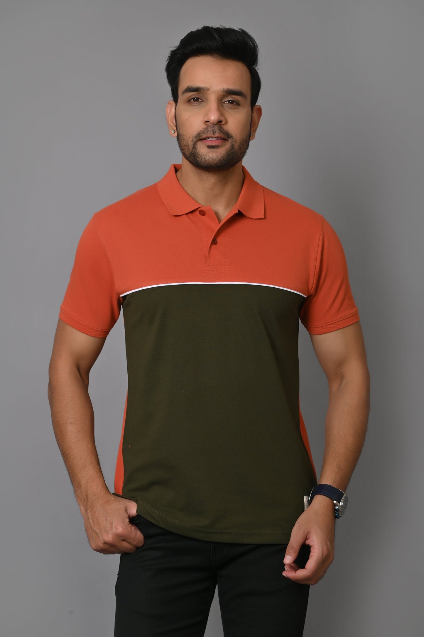 Arbour Men Colorblock Polo Neck Cotton Blend  T-Shirt