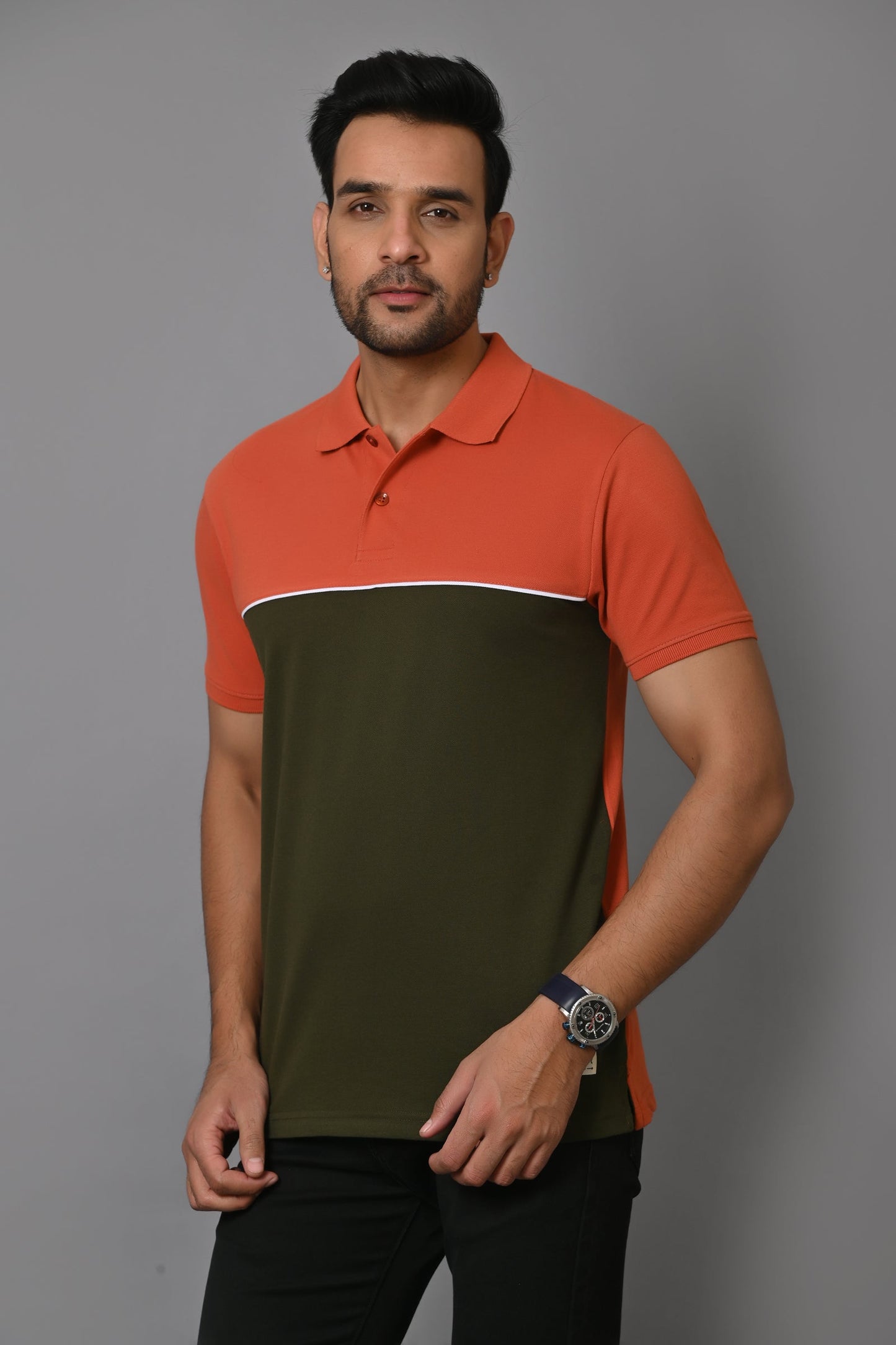 Arbour Men Colorblock Polo Neck Cotton Blend  T-Shirt