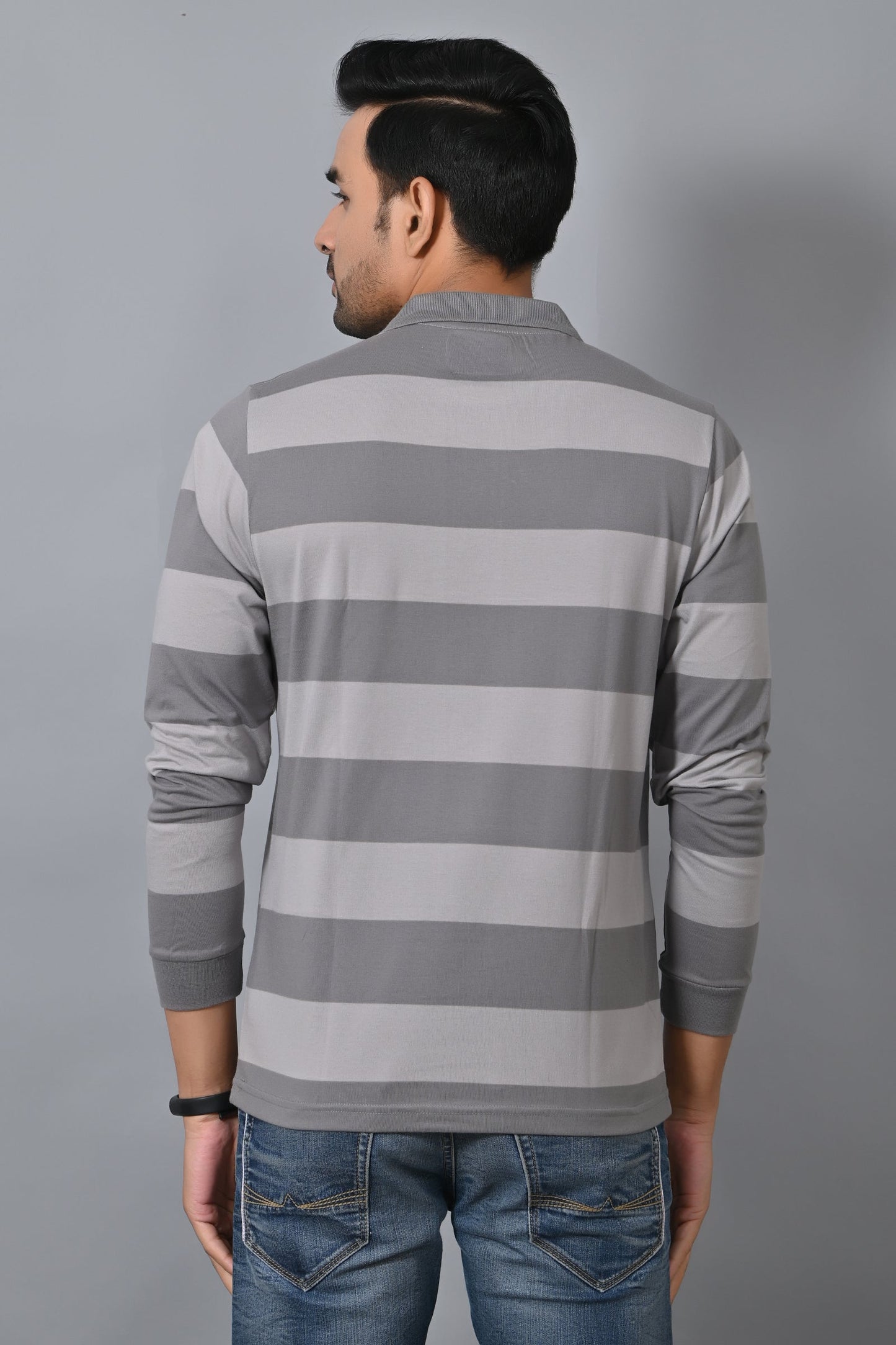 Arbour Men Polo Neck Pocket Stripes Full Sleeves T-Shirt