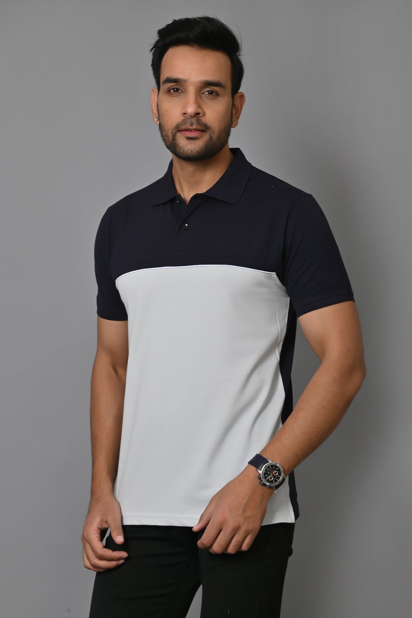 Arbour Men Colorblock Polo Neck Cotton Blend  T-Shirt