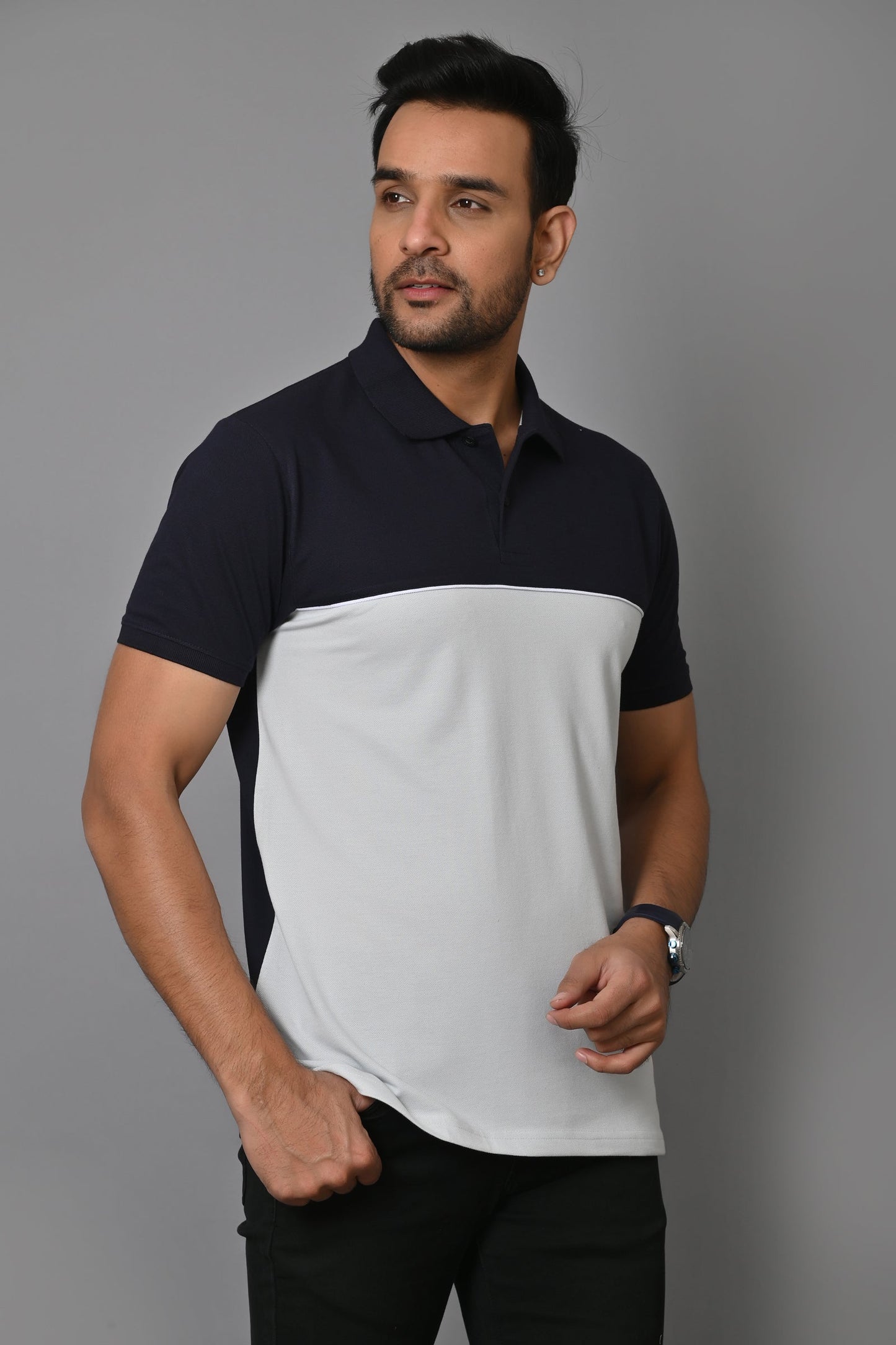 Arbour Men Colorblock Polo Neck Cotton Blend  T-Shirt