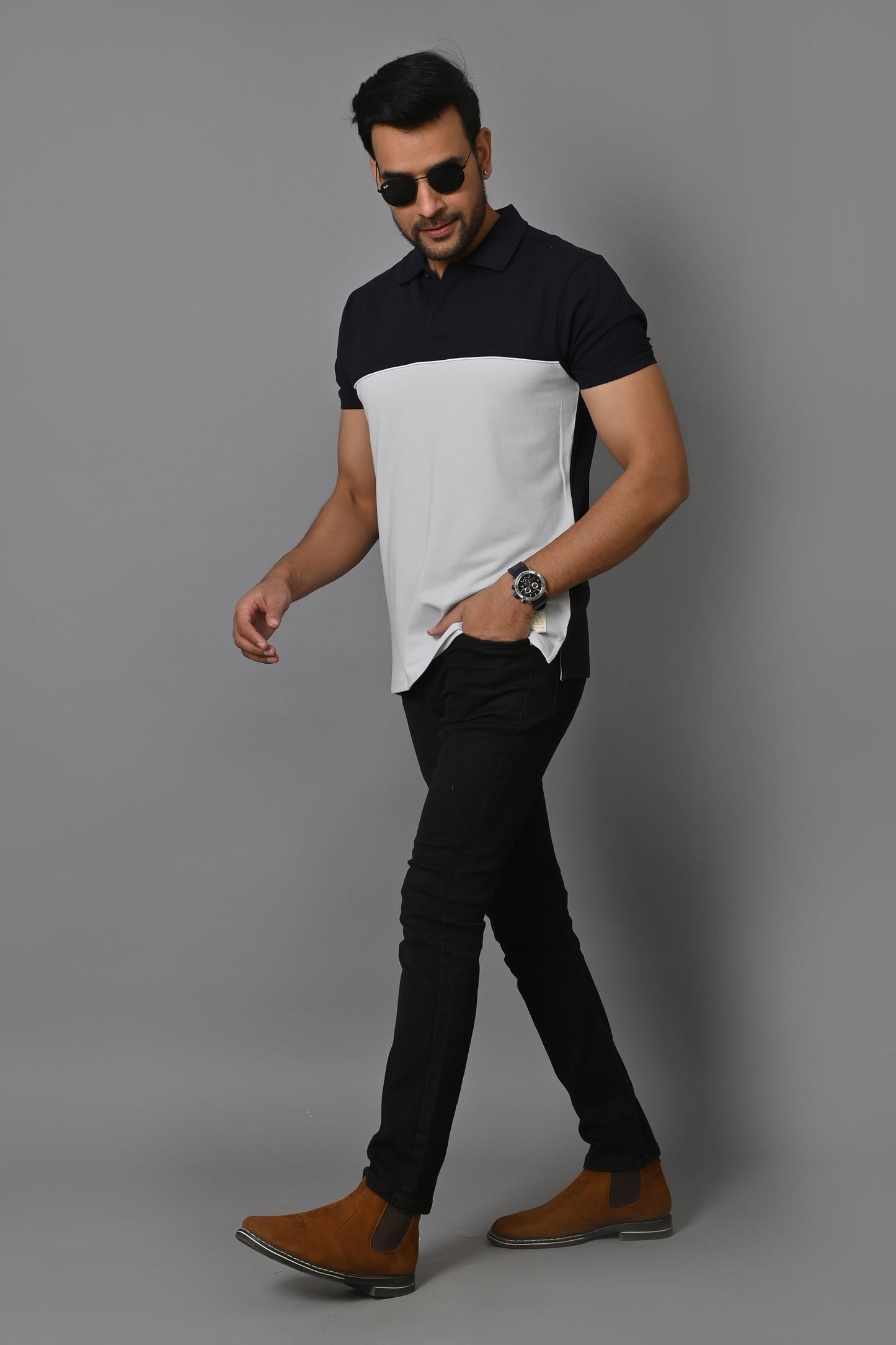 Arbour Men Colorblock Polo Neck Cotton Blend  T-Shirt