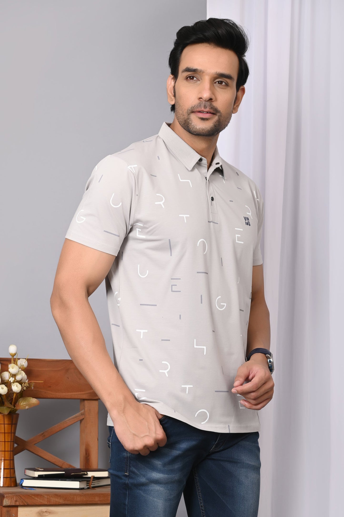 Arbour Men Polo Neck All Over Print Cotton Half Sleeves T-Shirt