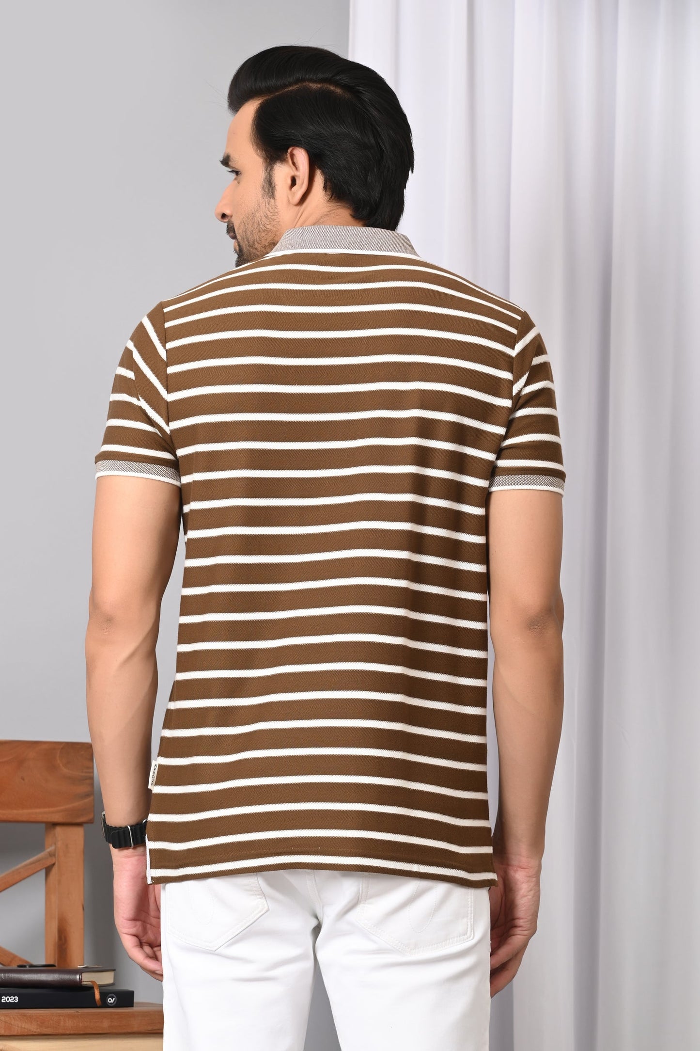 Arbour Men Polo Neck Stripes Casual Half Sleeves T-Shirt