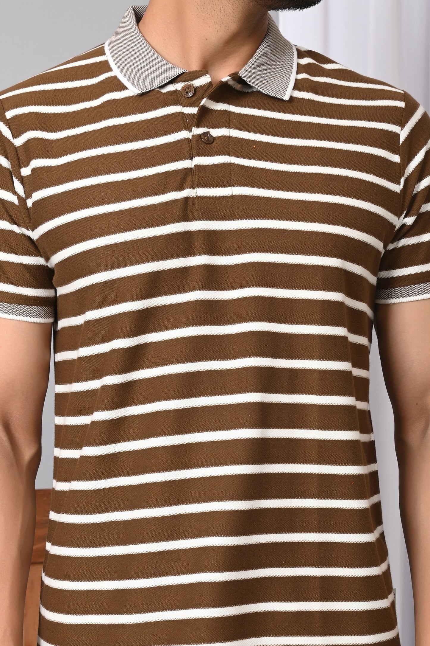 Arbour Men Polo Neck Stripes Casual Half Sleeves T-Shirt