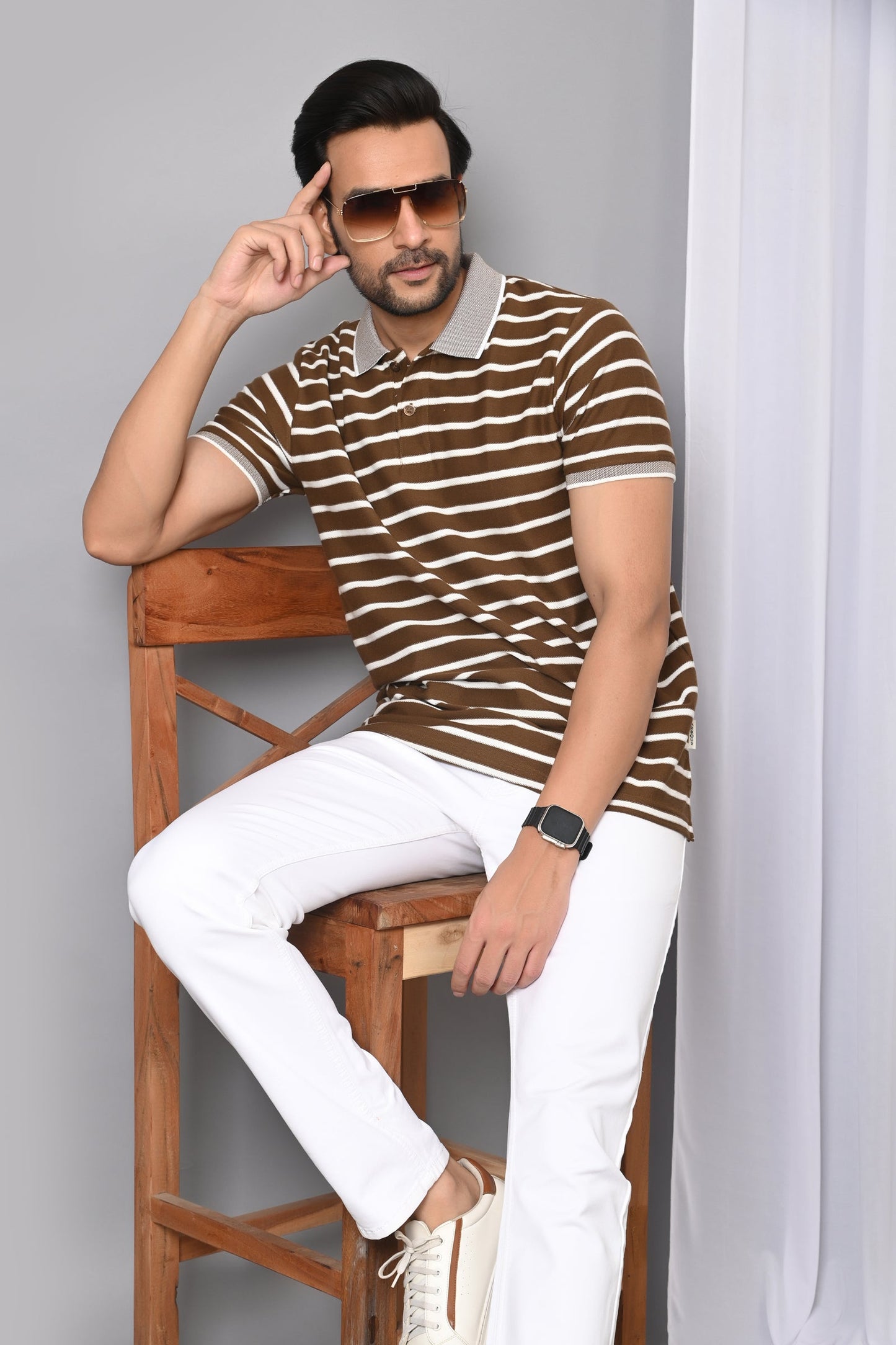 Arbour Men Polo Neck Stripes Casual Half Sleeves T-Shirt