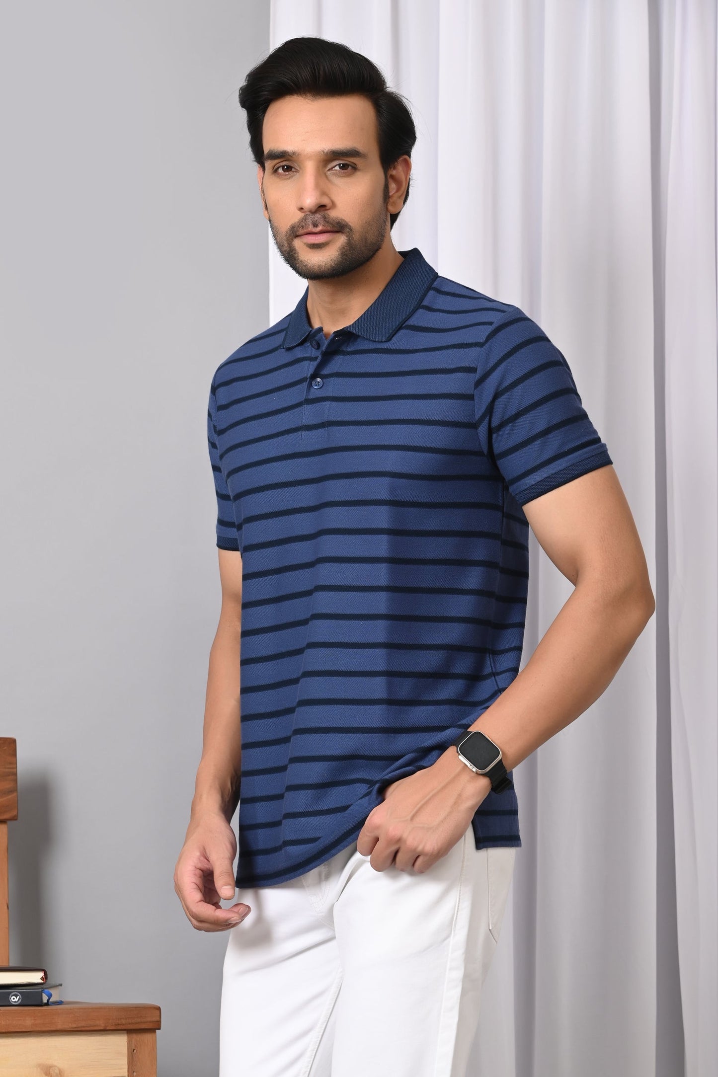 Arbour Men Polo Neck Stripes Casual Half Sleeves T-Shirt