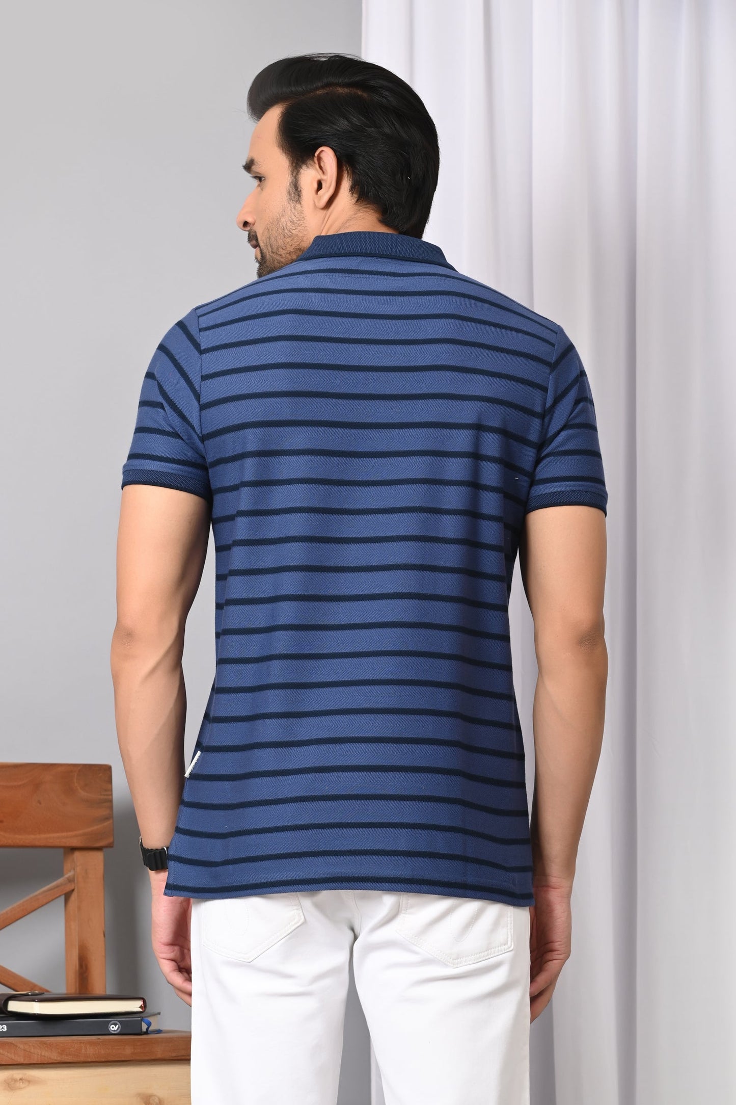 Arbour Men Polo Neck Stripes Casual Half Sleeves T-Shirt