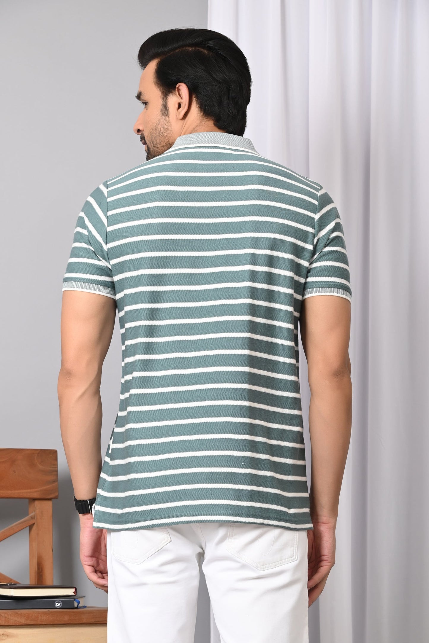 Arbour Men Polo Neck Stripes Casual Half Sleeves T-Shirt