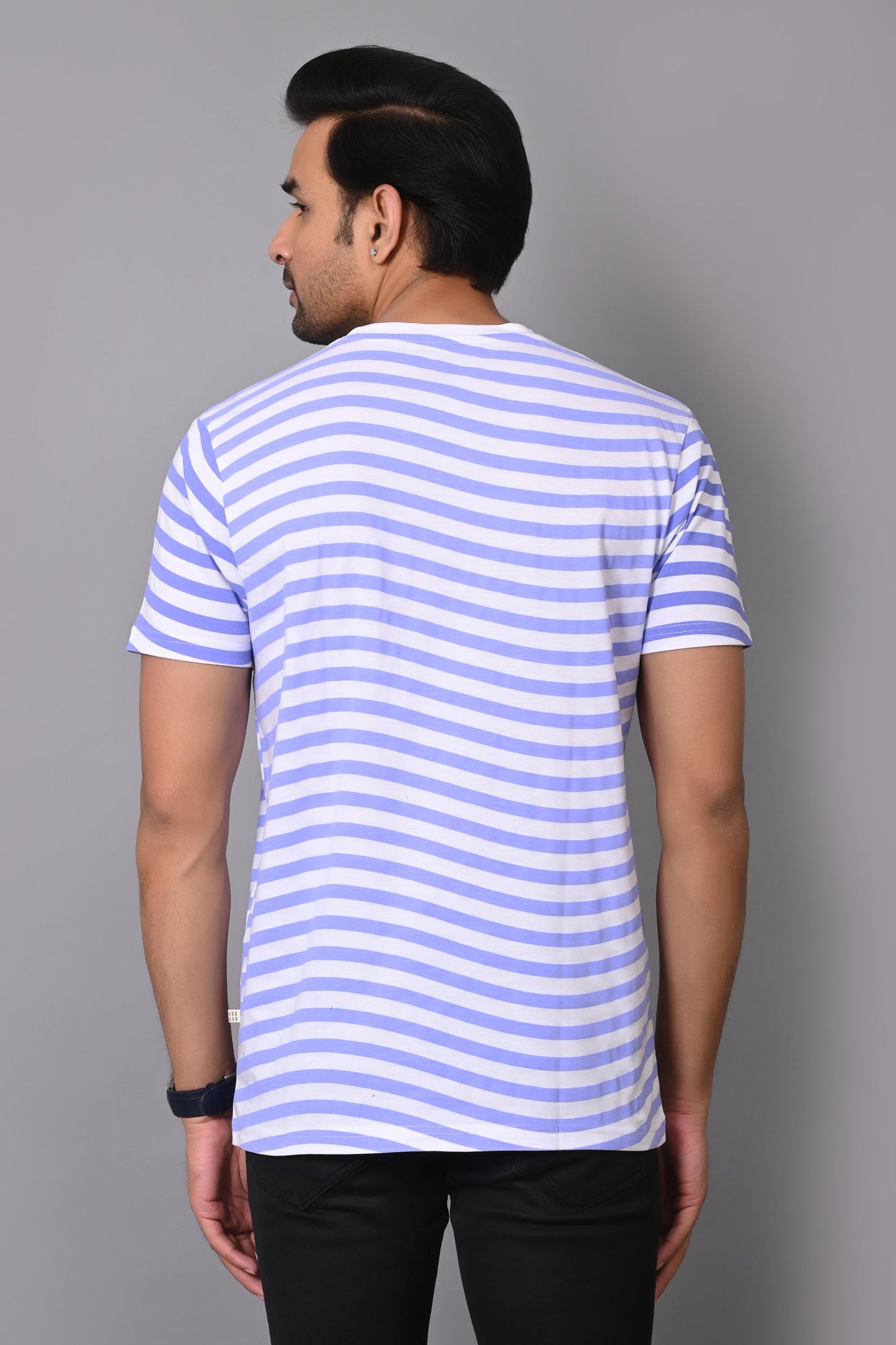 Arbour Men Round Neck Stripes Chest Print Half Sleeves T-Shirt