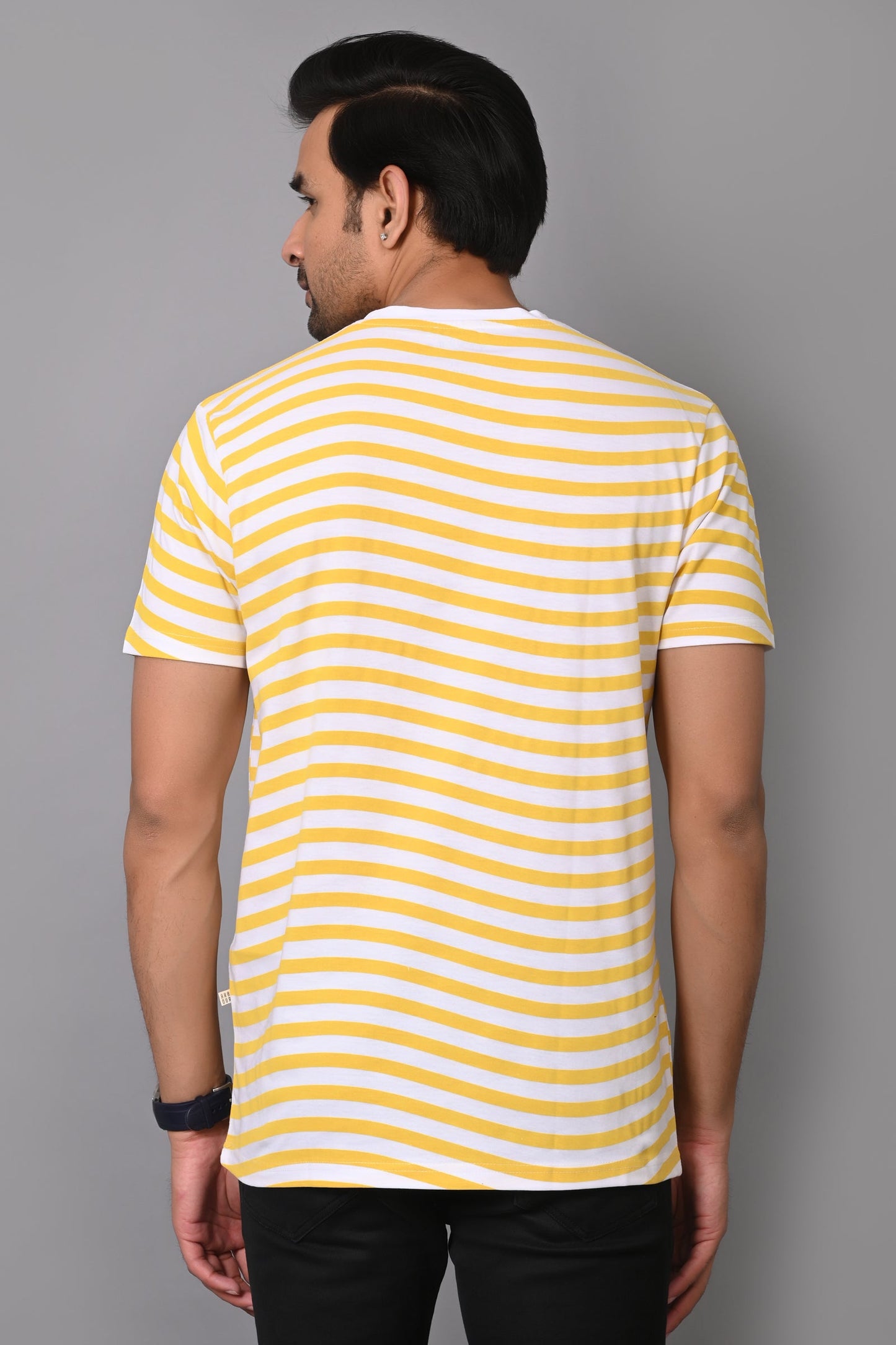 Arbour Men Round Neck Stripes Chest Print Half Sleeves T-Shirt