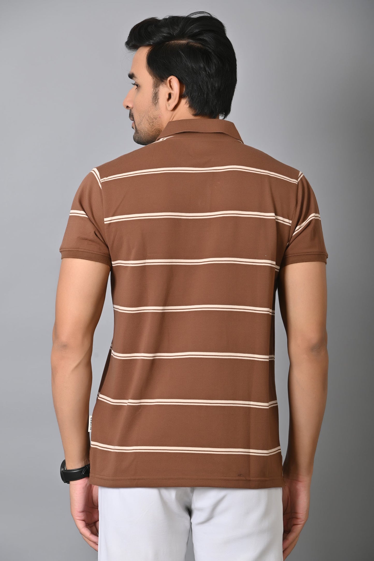 Arbour Men Polo Neck Stripes Pocket Half Sleeves T-Shirt