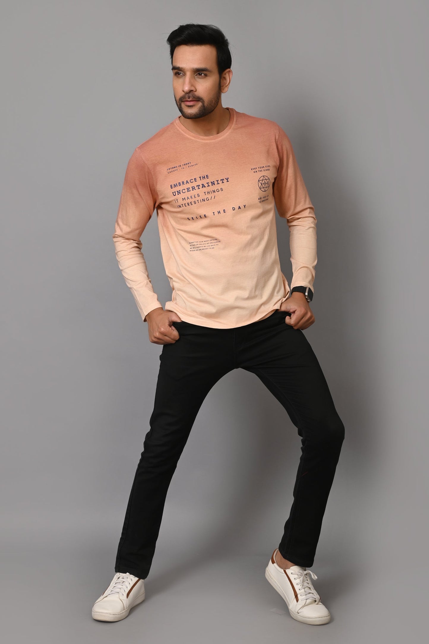 Arbour Men Round Neck Stylish Slim Fit Full Sleeves T-Shirt