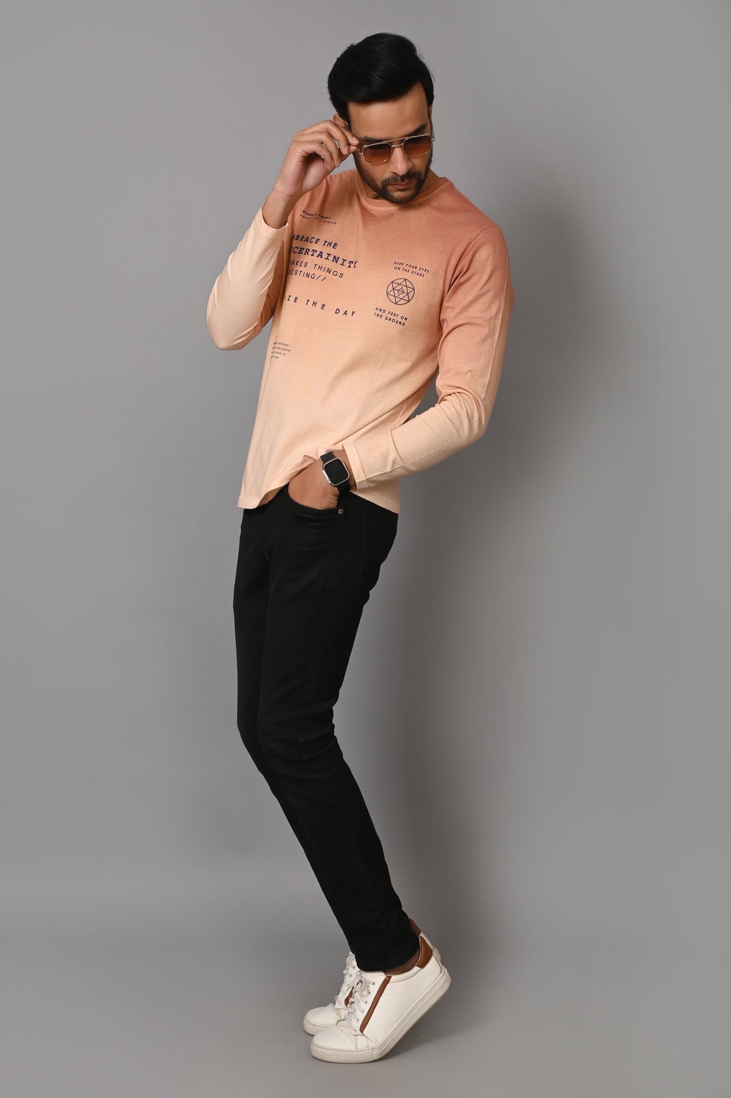 Arbour Men Round Neck Stylish Slim Fit Full Sleeves T-Shirt