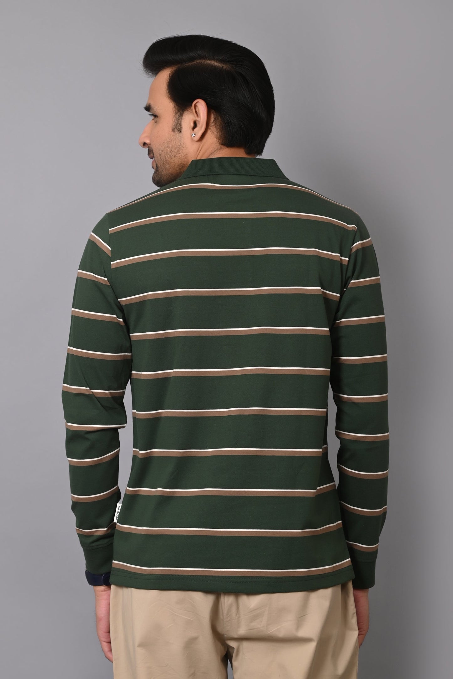 Arbour Men Polo Neck Stripes Pocket Full Sleeves T-Shirt