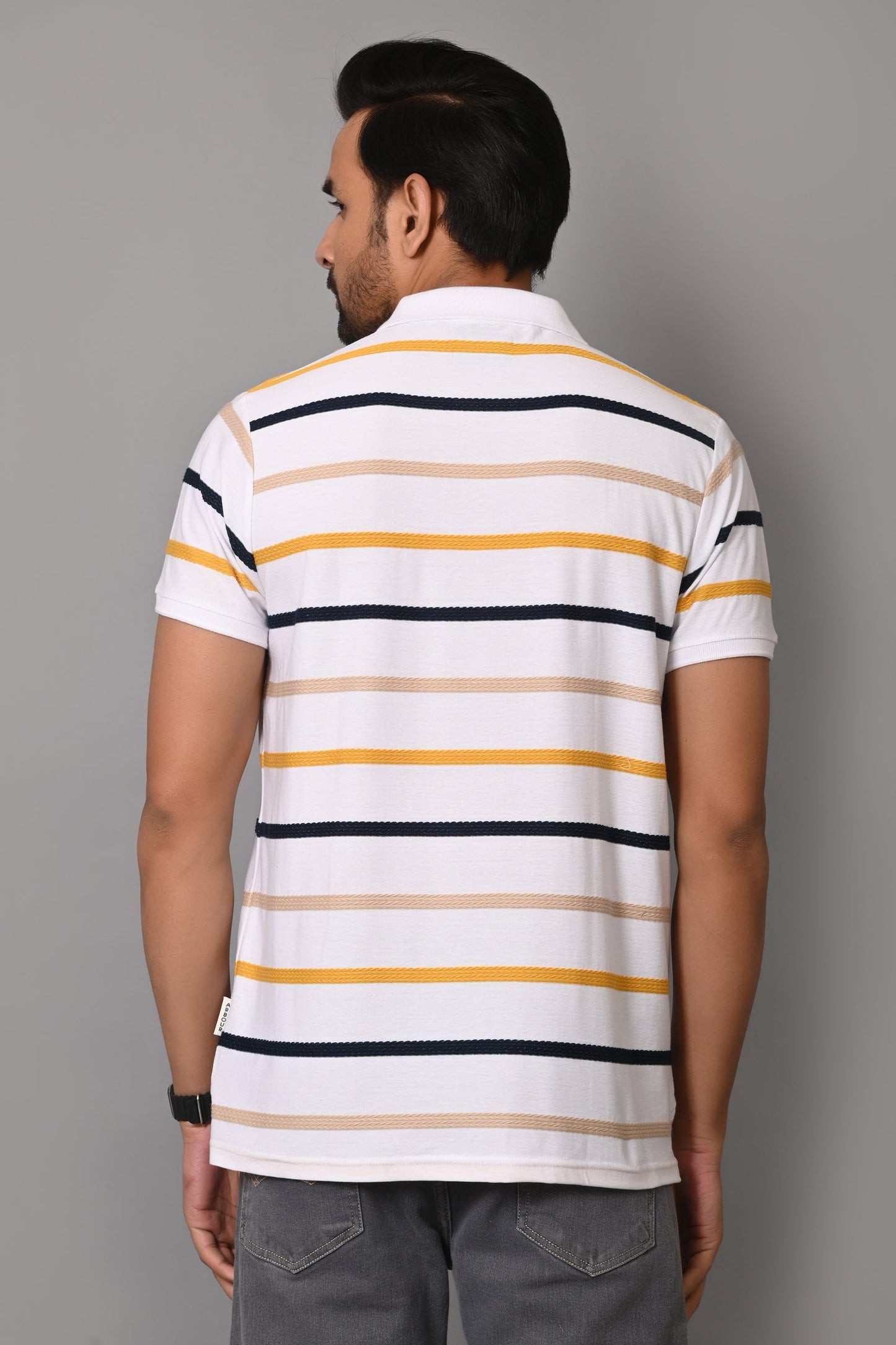 Arbour Men Collar Neck Stripes Pocket Casual Half Sleeves T-Shirt