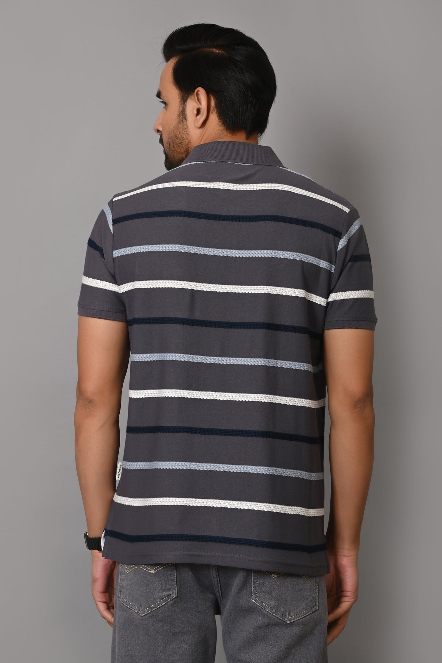 Arbour Men Collar Neck Stripes Pocket Casual Half Sleeves T-Shirt