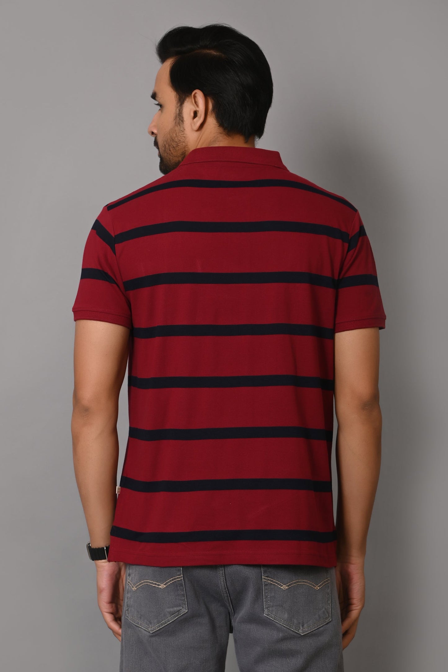 Arbour Men Polo Neck Stripes Pocket Half Sleeves T-Shirt