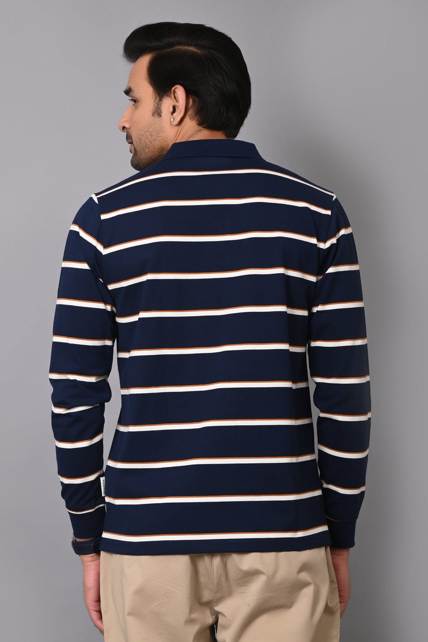 Arbour Men Polo Neck Stripes Pocket Full Sleeves T-Shirt