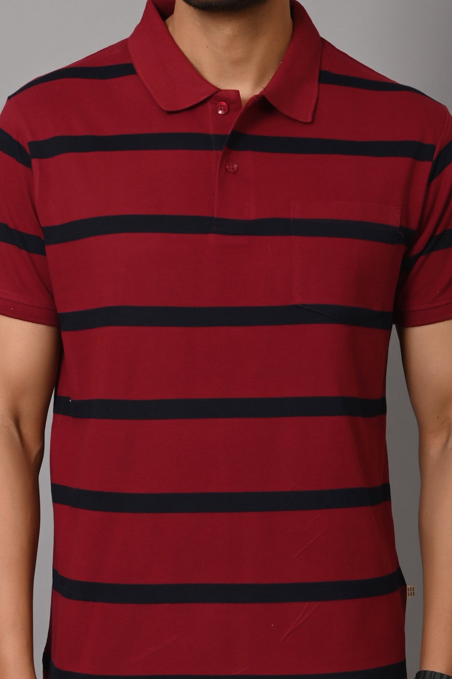 Arbour Men Polo Neck Stripes Pocket Half Sleeves T-Shirt