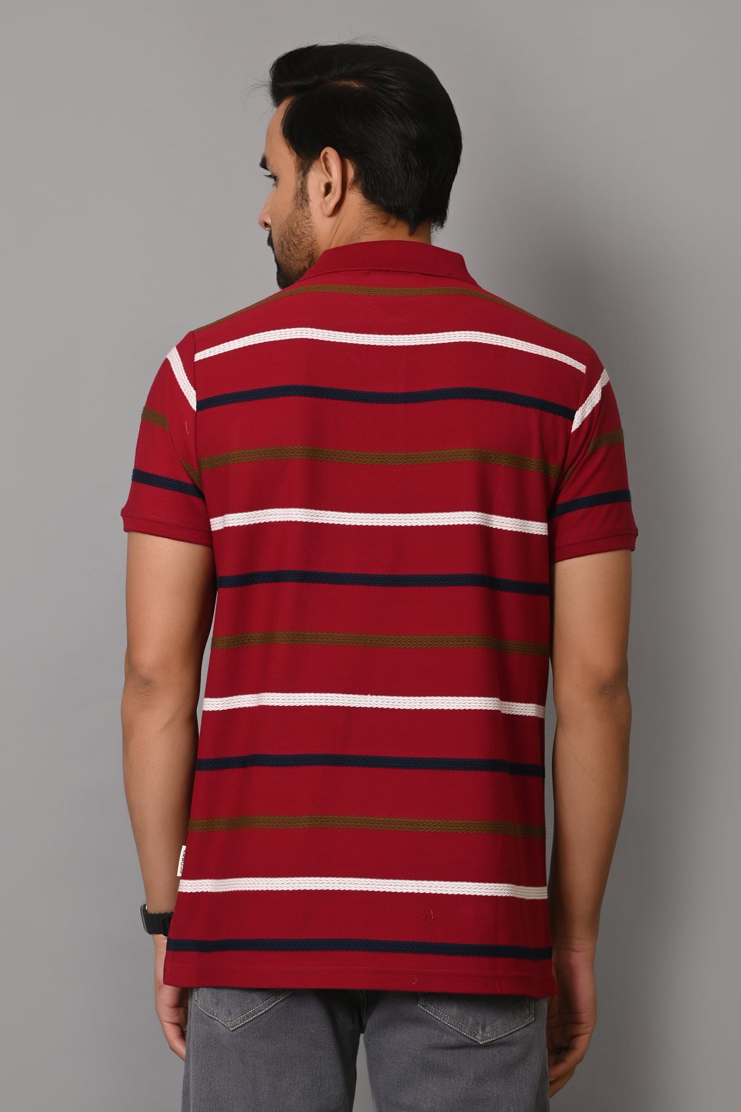 Arbour Men Collar Neck Stripes Pocket Casual Half Sleeves T-Shirt