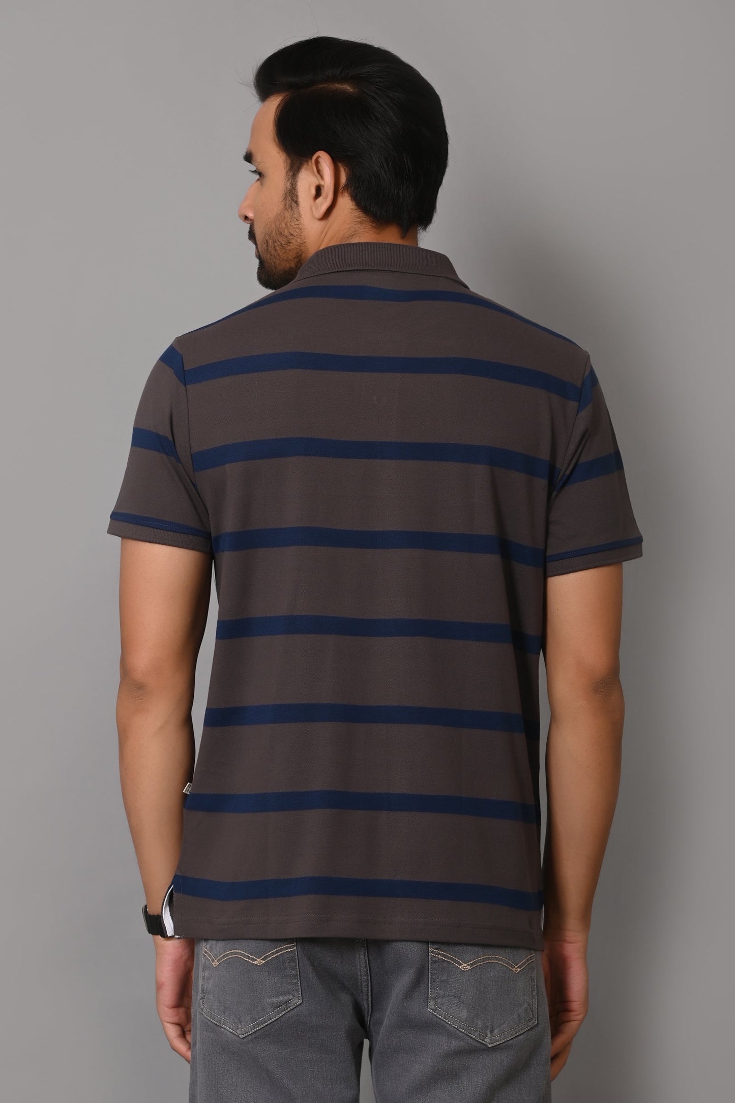 Arbour Men Polo Neck Stripes Pocket Half Sleeves T-Shirt