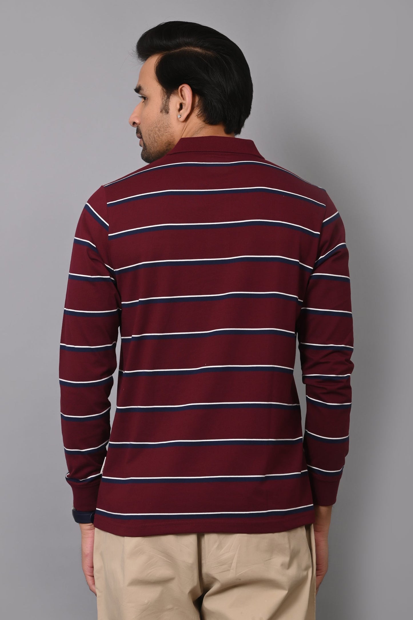 Arbour Men Polo Neck Stripes Pocket Full Sleeves T-Shirt