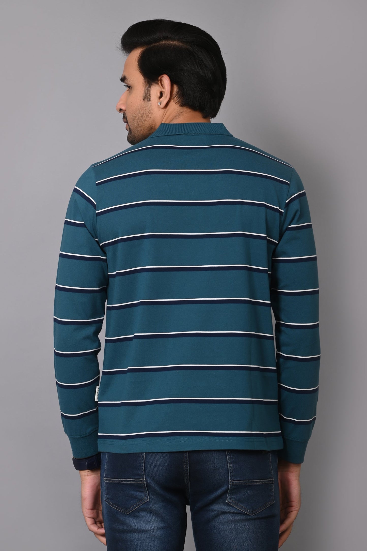 Arbour Men Polo Neck Stripes Pocket Full Sleeves T-Shirt