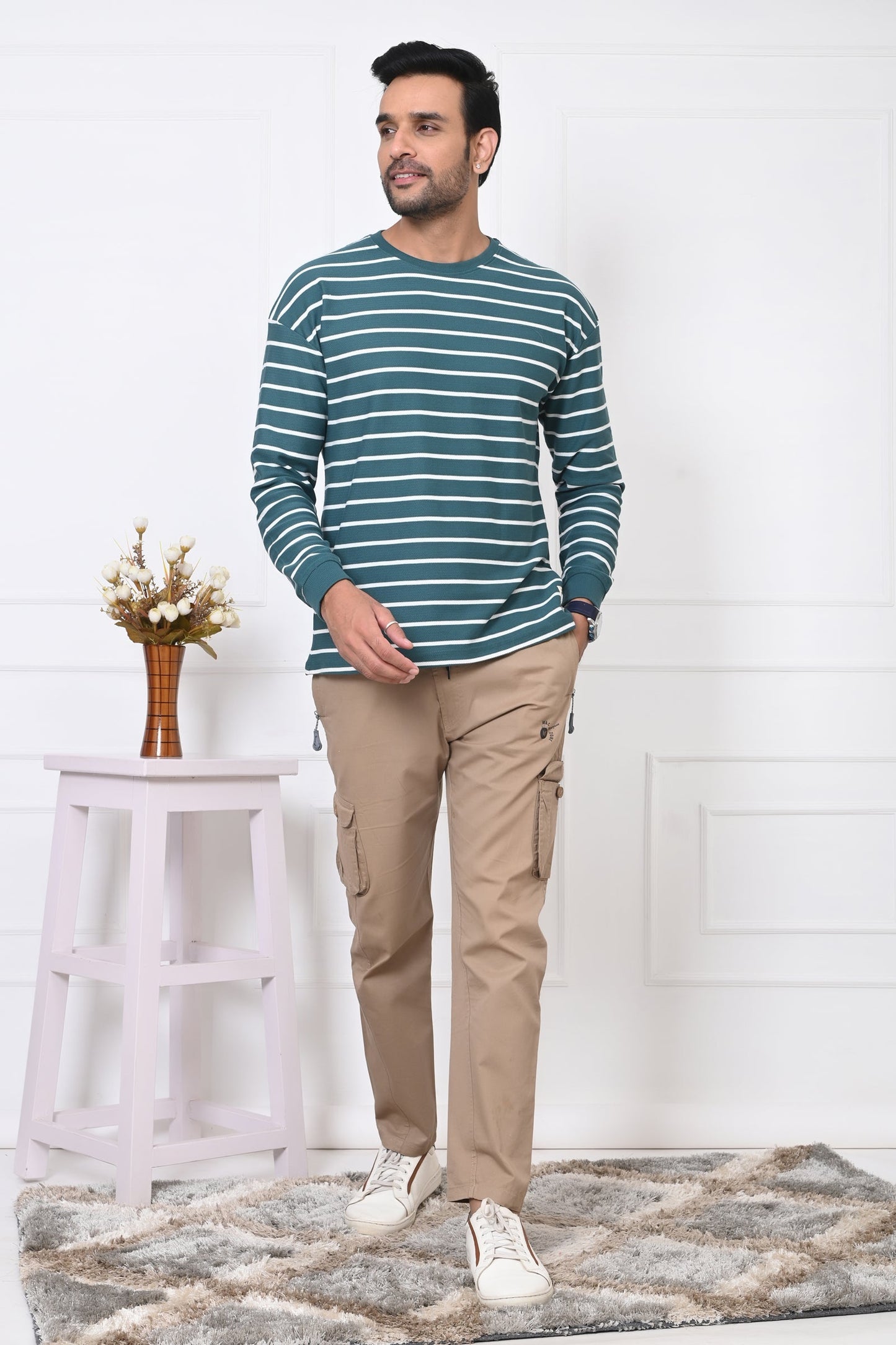 Arbour Men Round Neck Stripes Full Sleeves T-Shirt