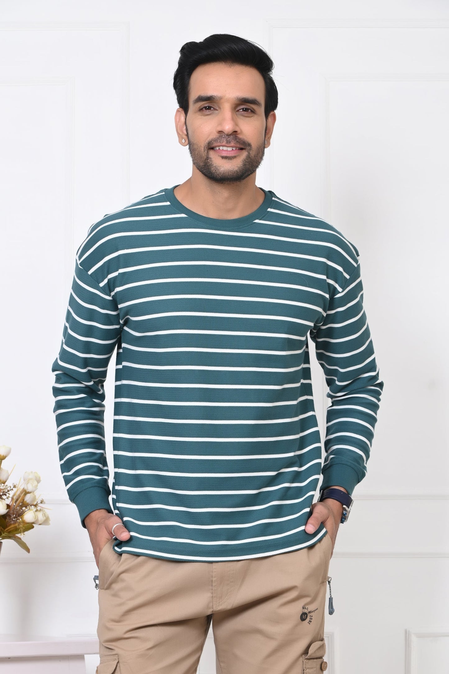 Arbour Men Round Neck Stripes Full Sleeves T-Shirt