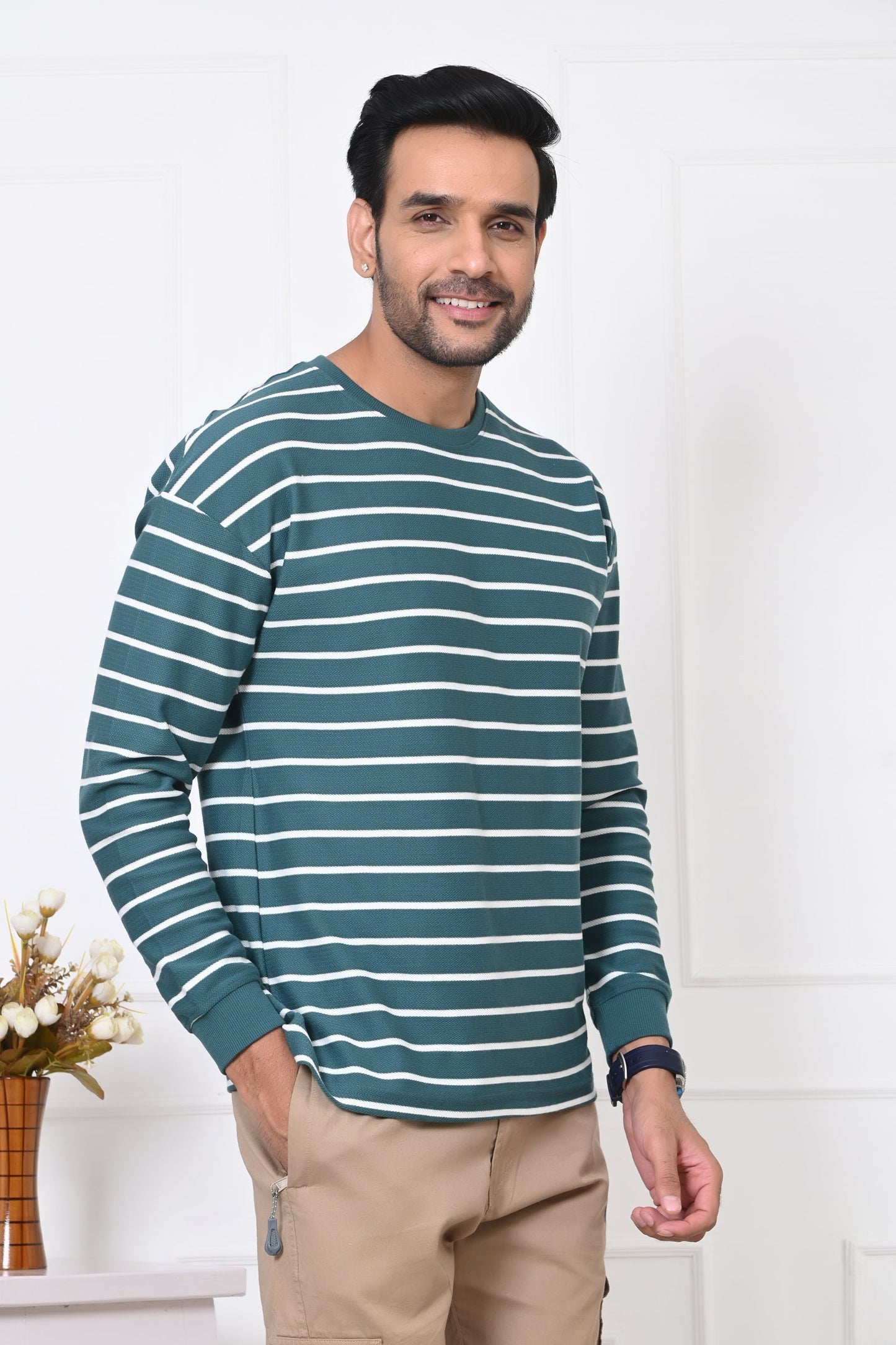 Arbour Men Round Neck Stripes Full Sleeves T-Shirt