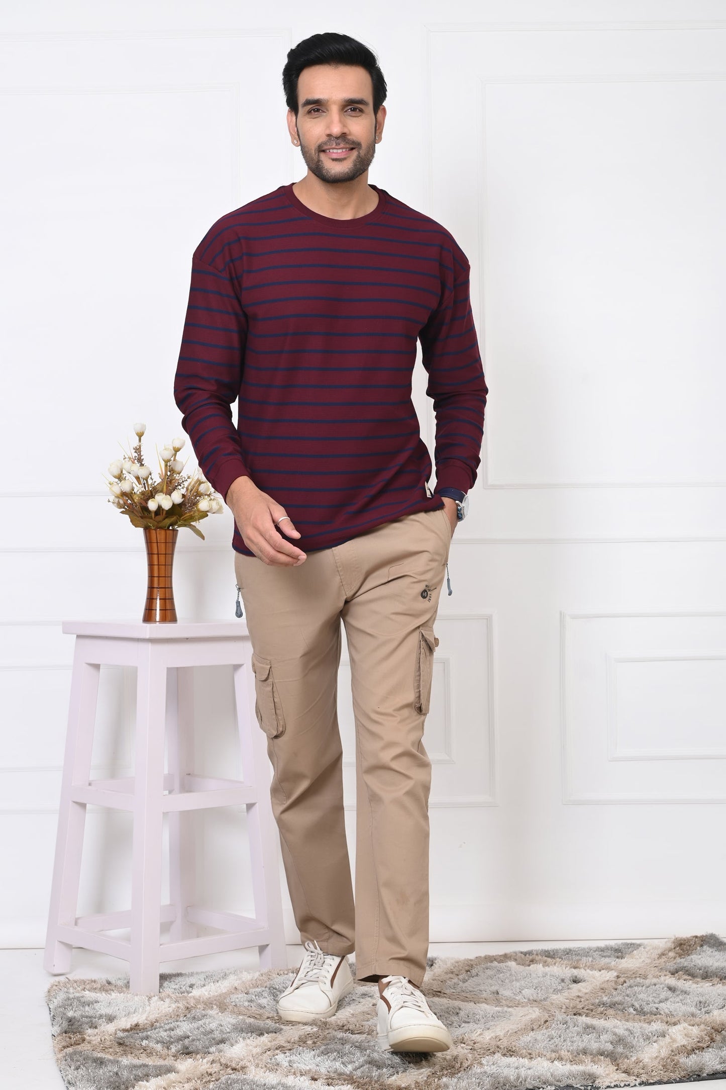 Arbour Men Round Neck Stripes Full Sleeves T-Shirt