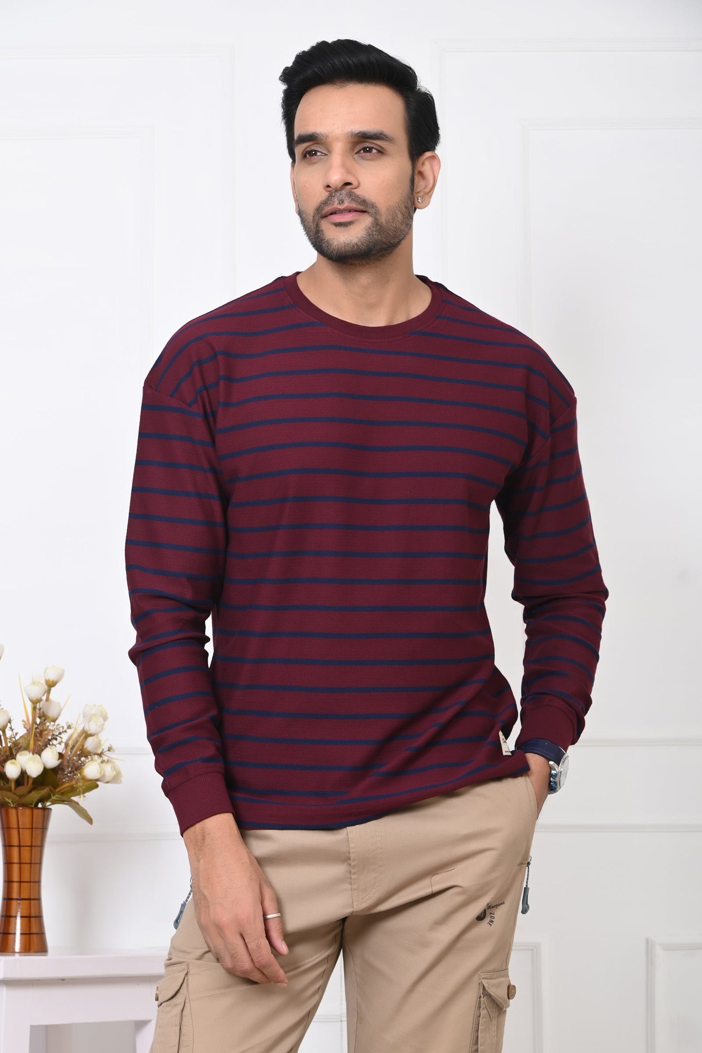 Arbour Men Round Neck Stripes Full Sleeves T-Shirt