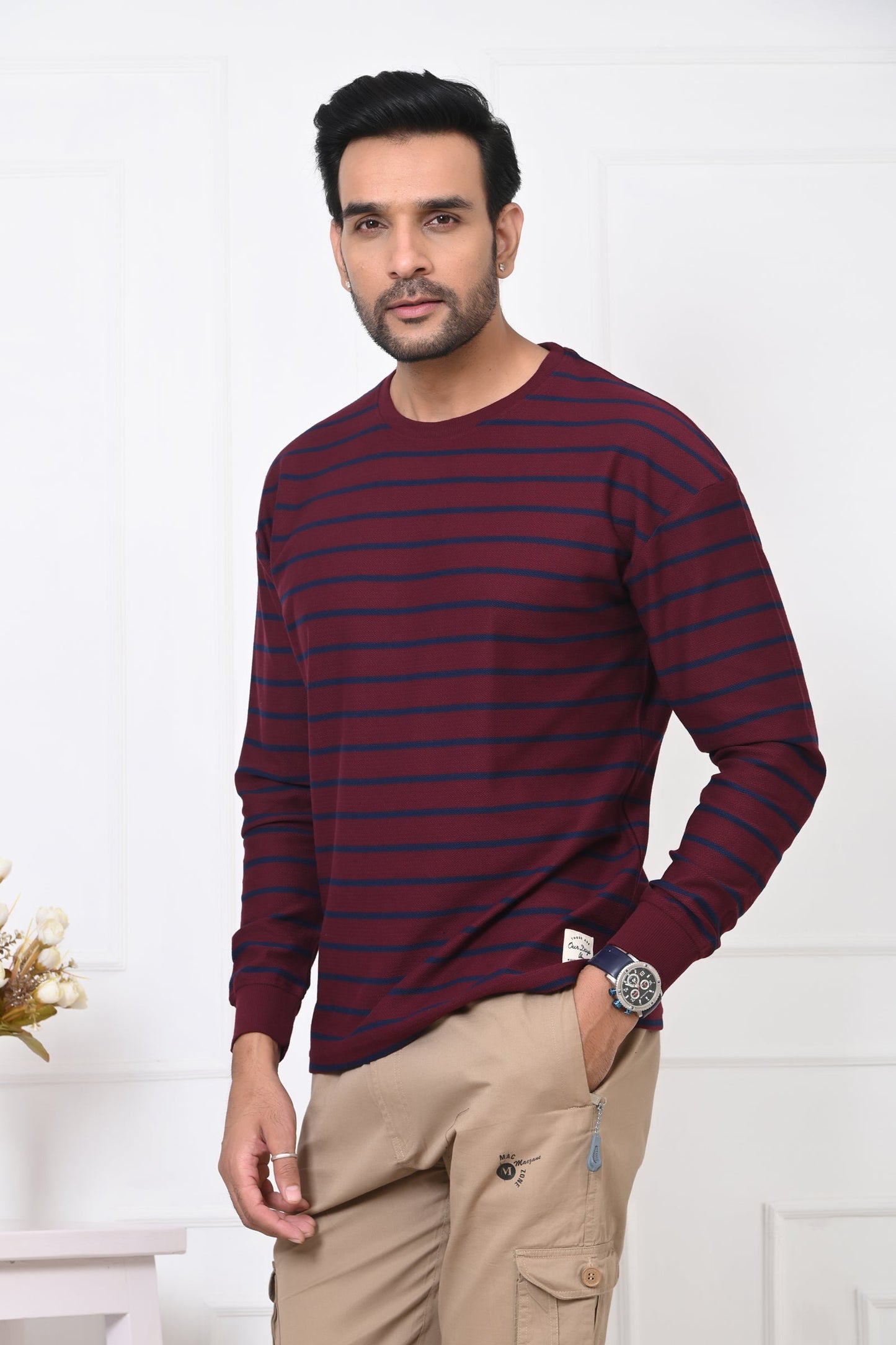 Arbour Men Round Neck Stripes Full Sleeves T-Shirt