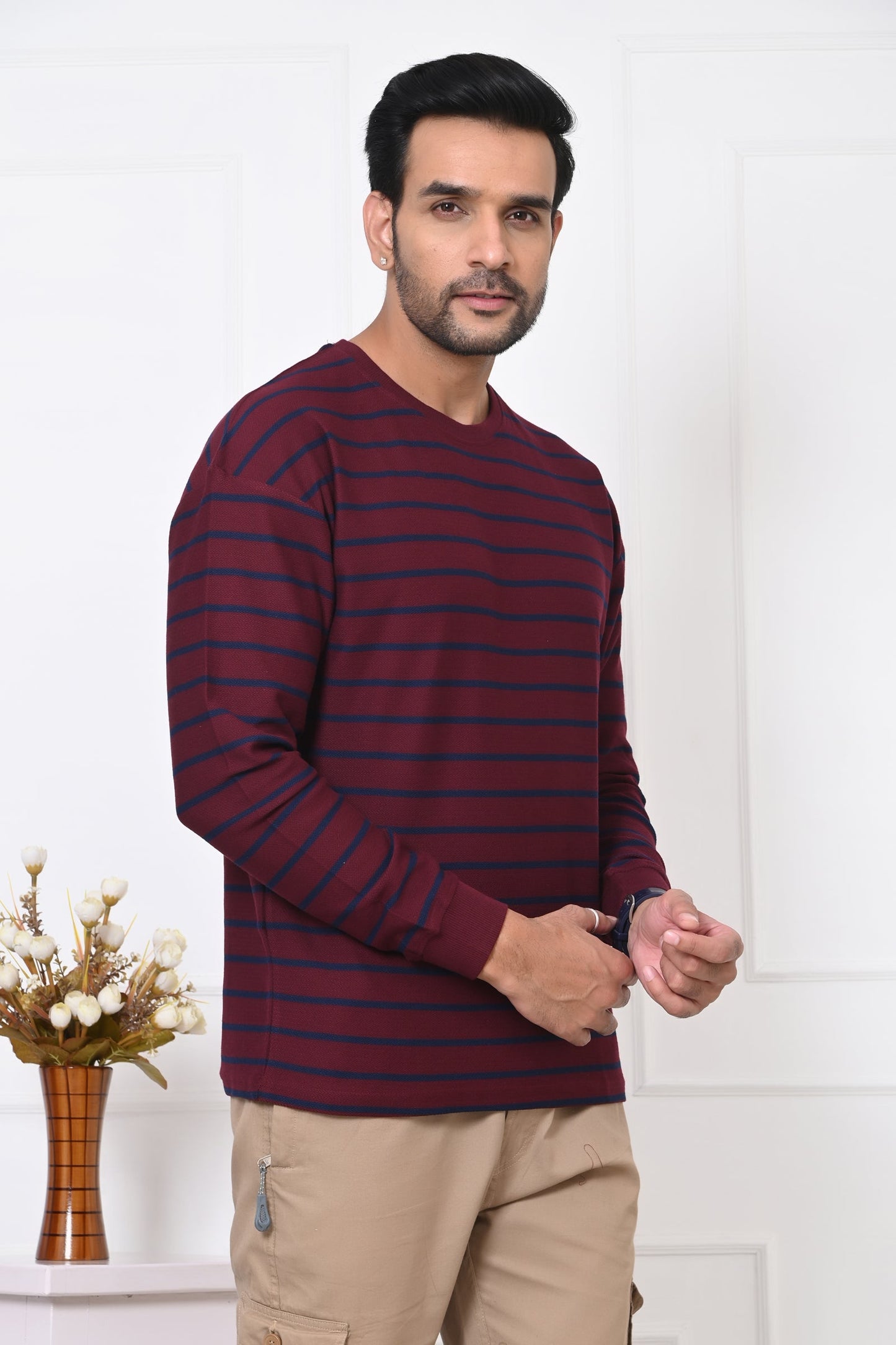 Arbour Men Round Neck Stripes Full Sleeves T-Shirt