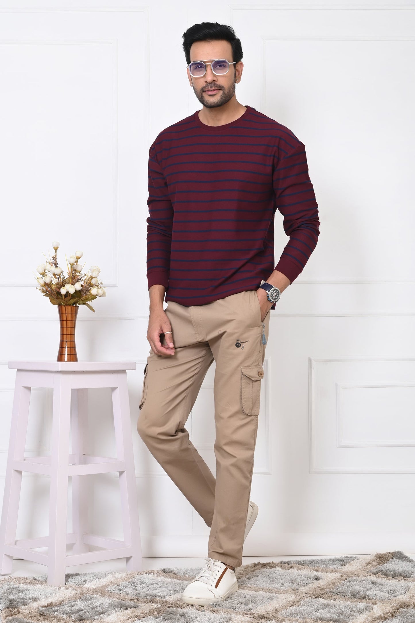 Arbour Men Round Neck Stripes Full Sleeves T-Shirt