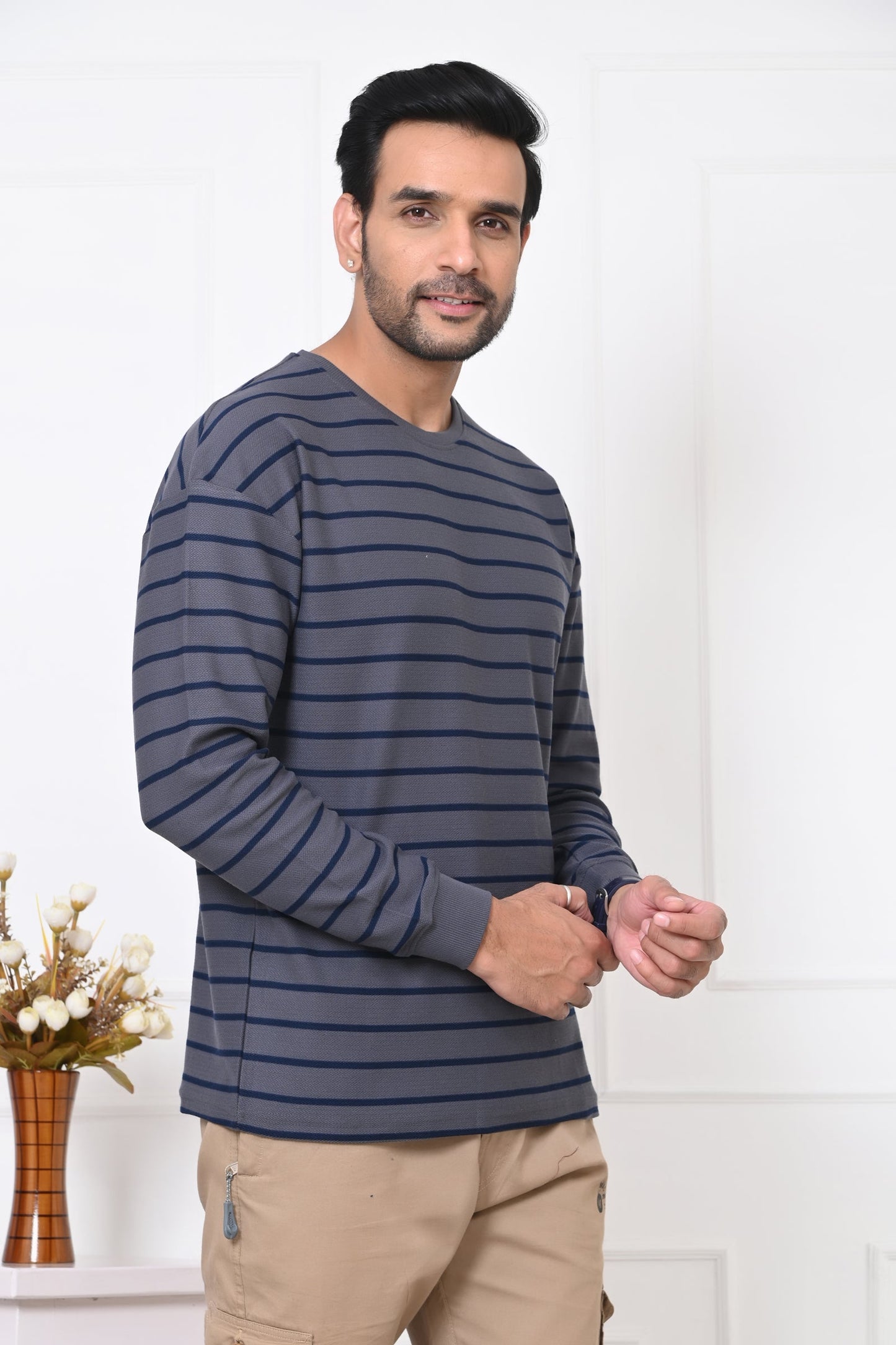 Arbour Men Round Neck Stripes Full Sleeves T-Shirt