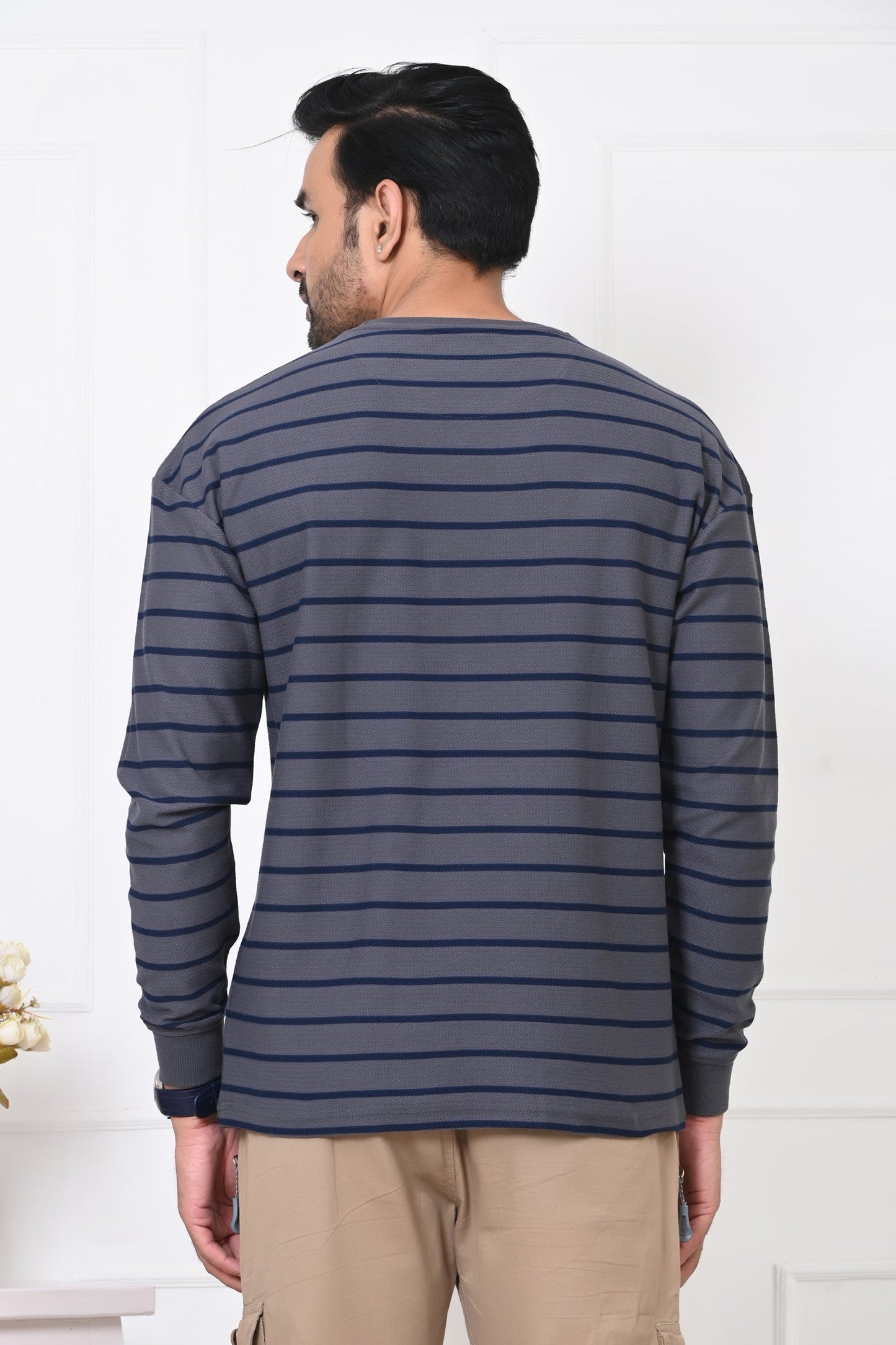 Arbour Men Round Neck Stripes Full Sleeves T-Shirt