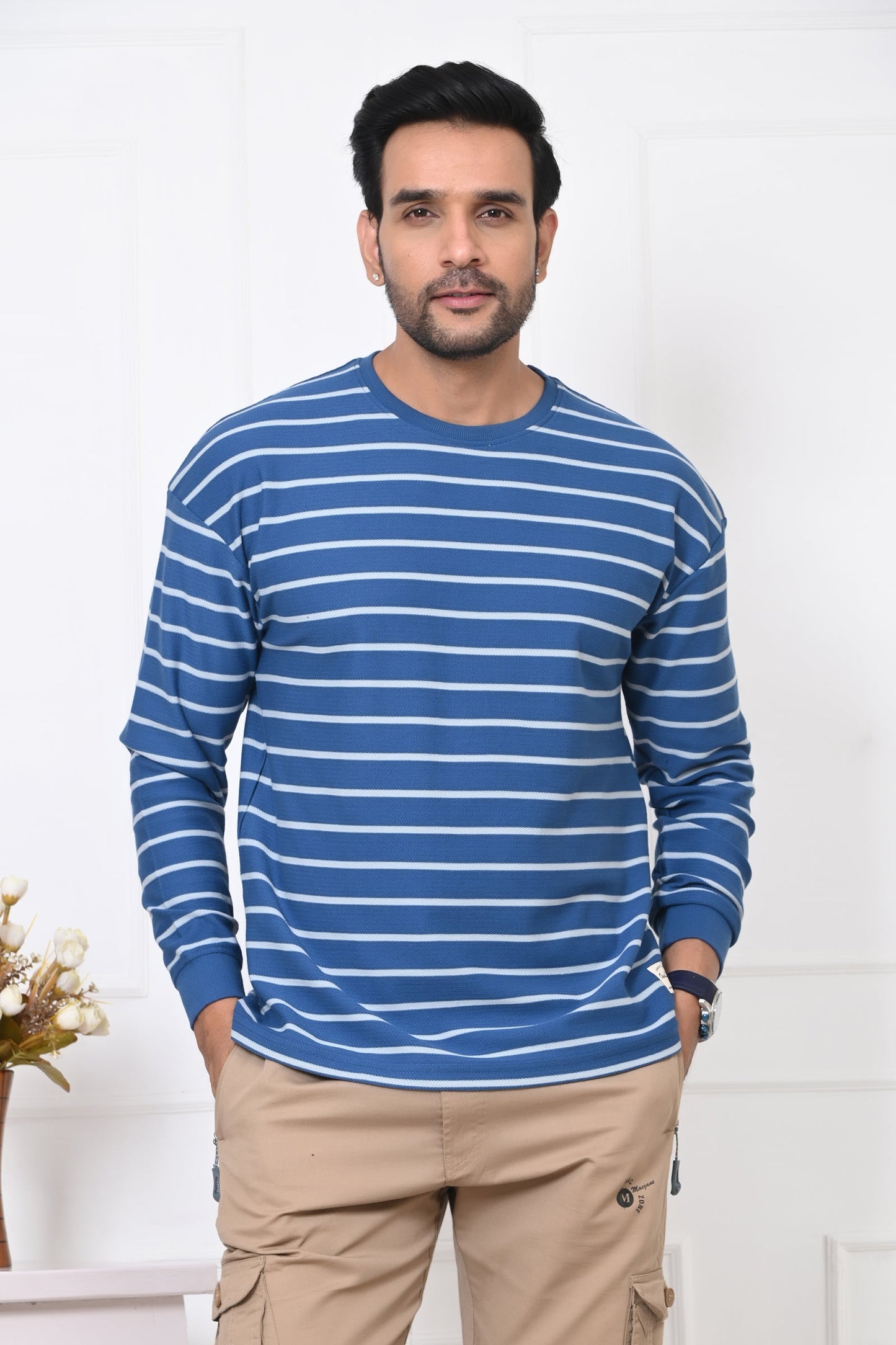 Arbour Men Round Neck Stripes Full Sleeves T-Shirt