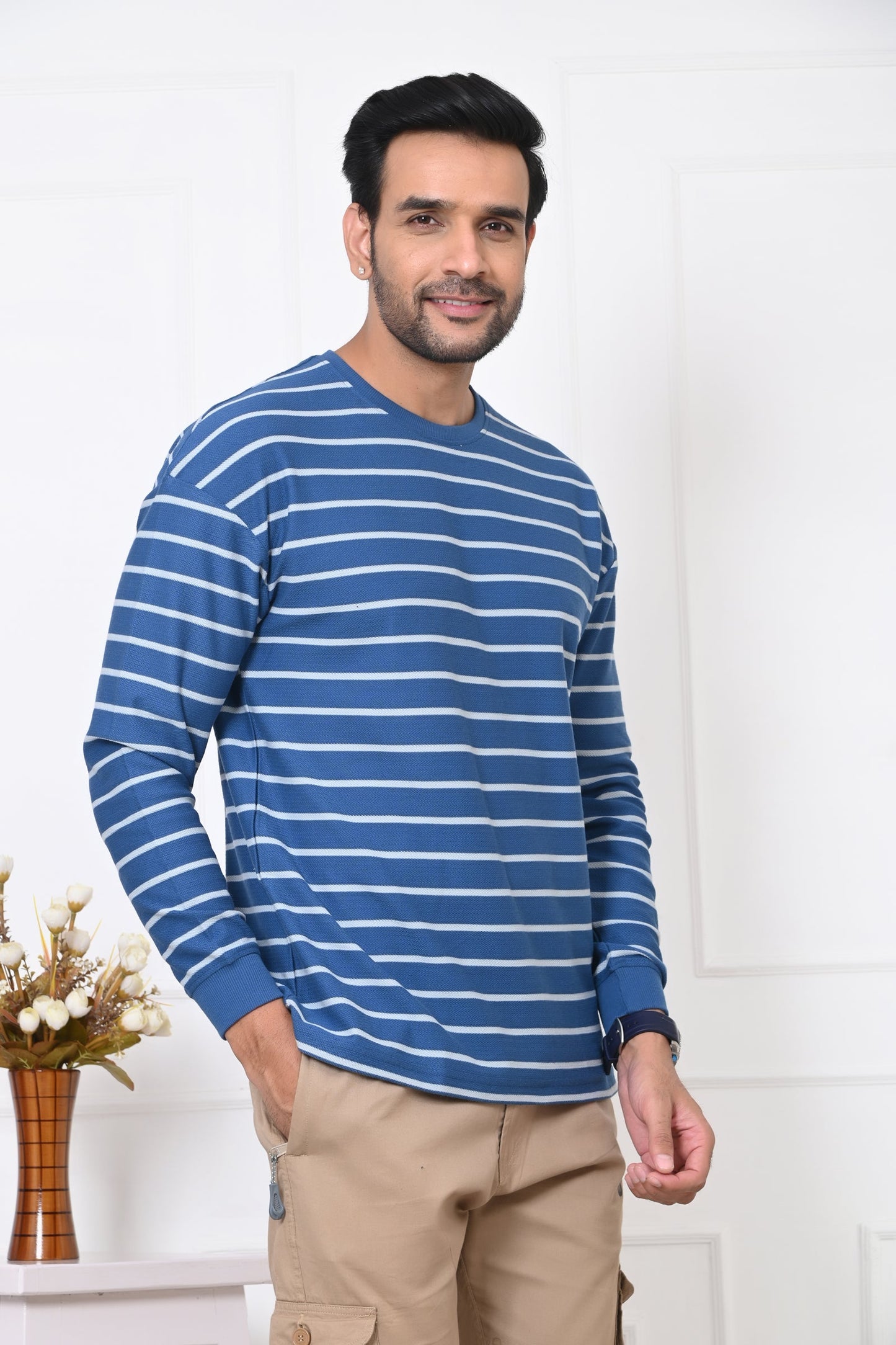 Arbour Men Round Neck Stripes Full Sleeves T-Shirt