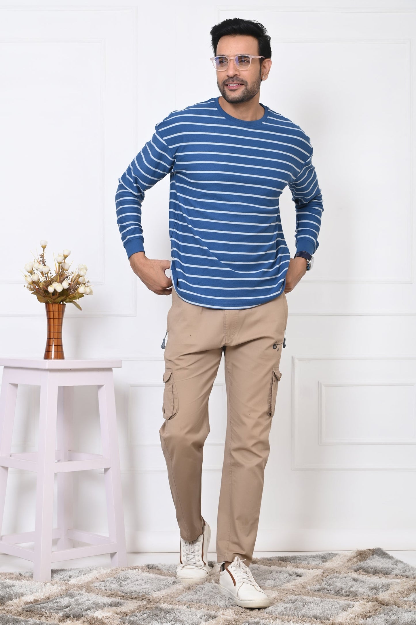 Arbour Men Round Neck Stripes Full Sleeves T-Shirt