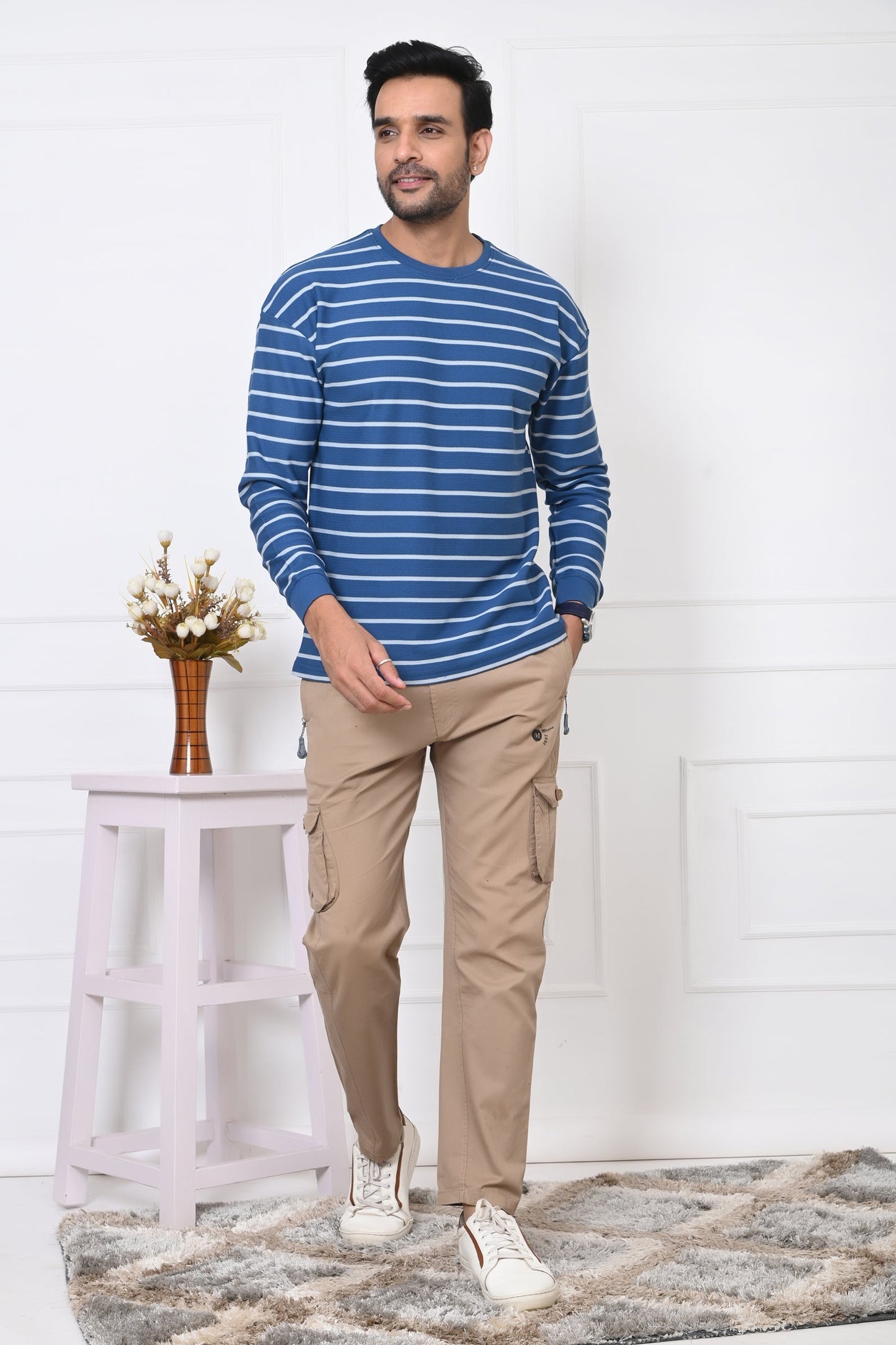 Arbour Men Round Neck Stripes Full Sleeves T-Shirt