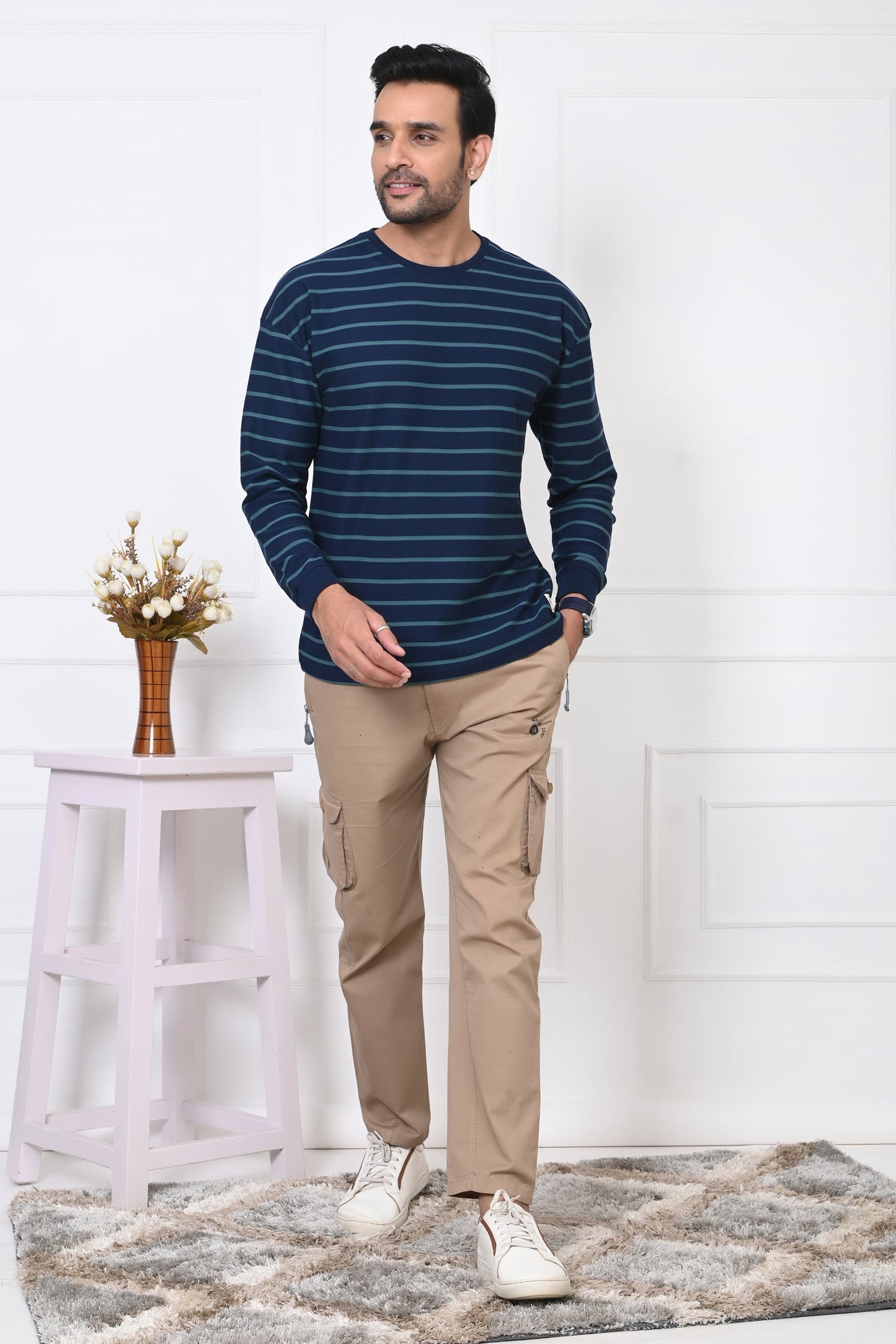 Arbour Men Round Neck Stripes Full Sleeves T-Shirt